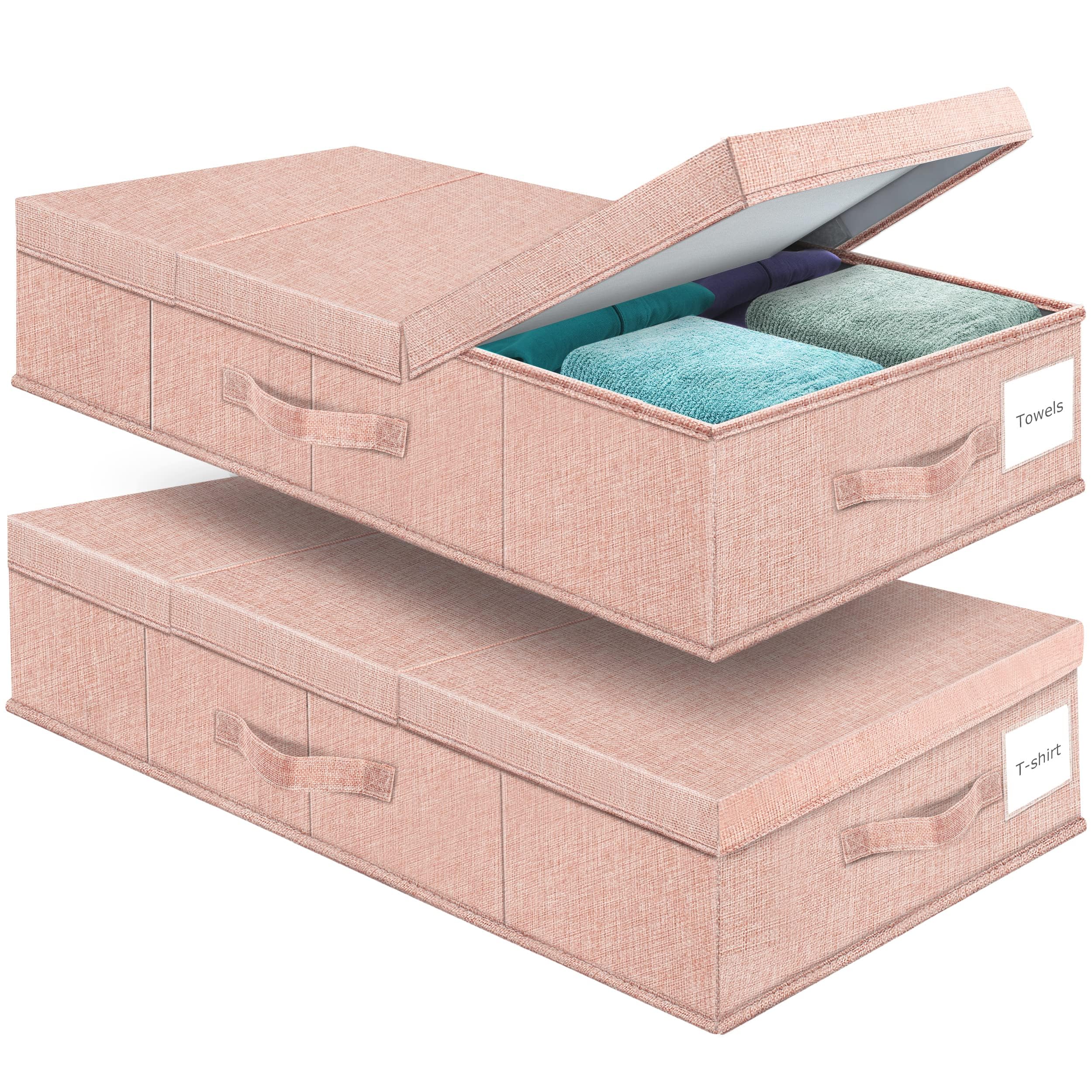 Supowin Unterbett-Aufbewahrungsbehälter mit Deckel (2er-Set) Große Unterbett-Aufbewahrungsbox mit Griff, Decken, Kissen, Rosa