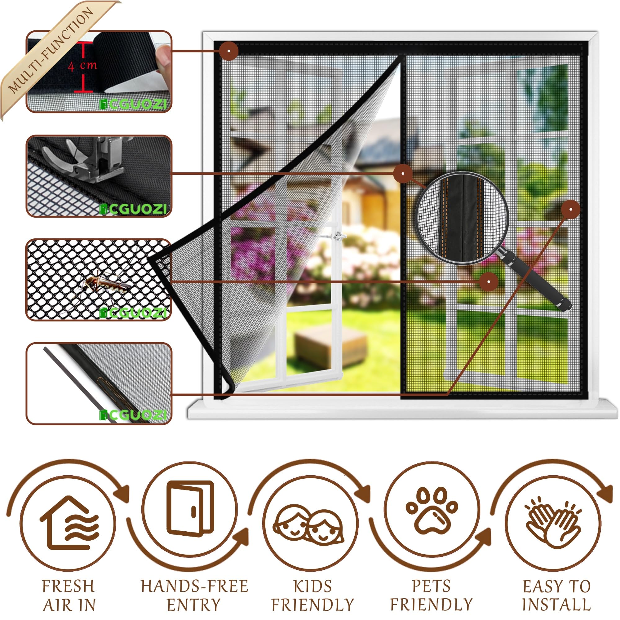 MYCARBON Moustiquaire Porte Aimantée 110x230cm Maille Ultra Fine Et Résistante Aimants Plus Puissants Moustiquaire Porte-fenêtre Fermeture Magnétique Rideau Anti Mouches Avec Ruban Adhésif, Noir