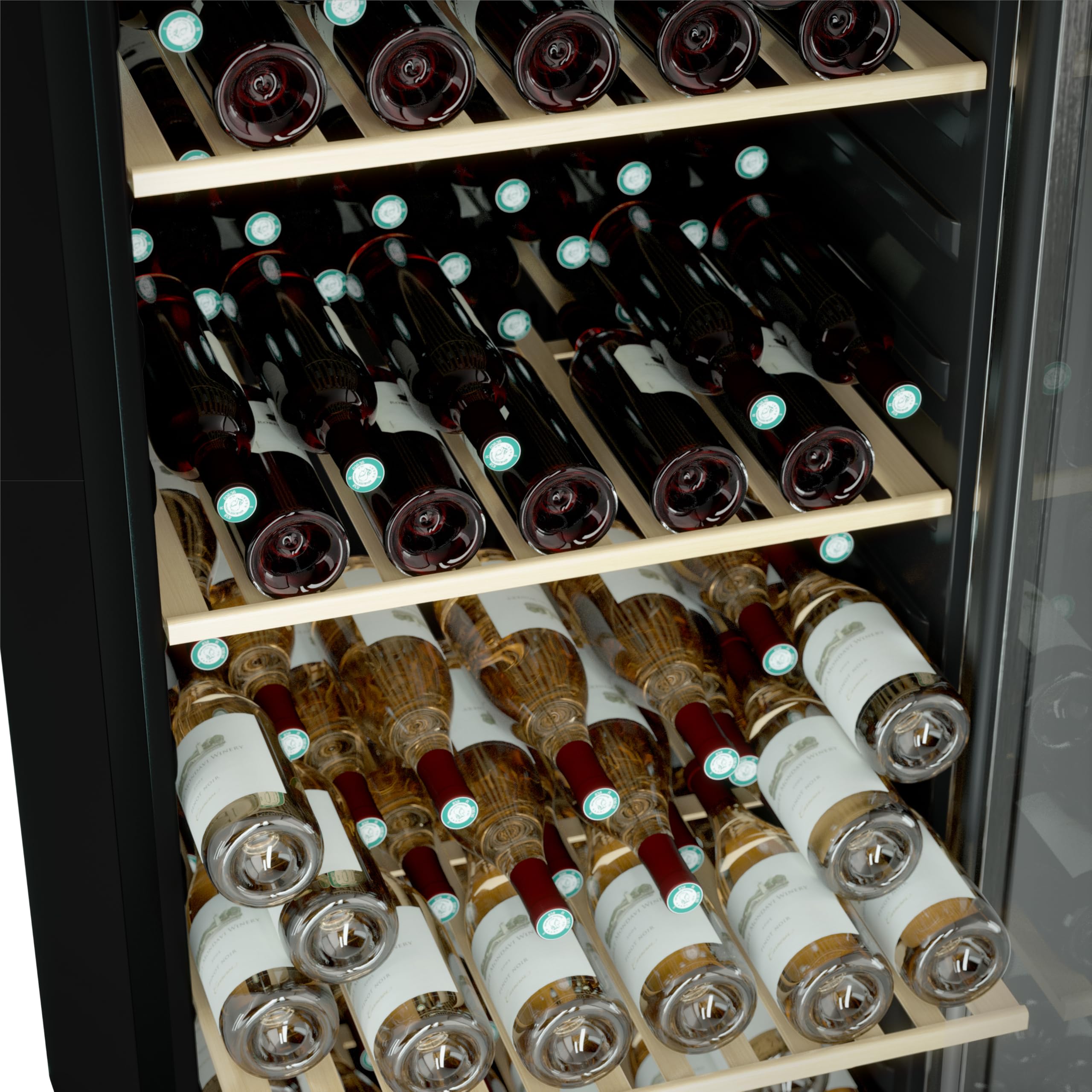 LES PETITS CHAMPS Cave à Vin de Conservation, Pose libre 160 Bouteilles CAVCE160, Capacité 333L, Design Élégant en Acier Inoxydable, Réglable de 5°C à 22°C, Anti-UV, LED