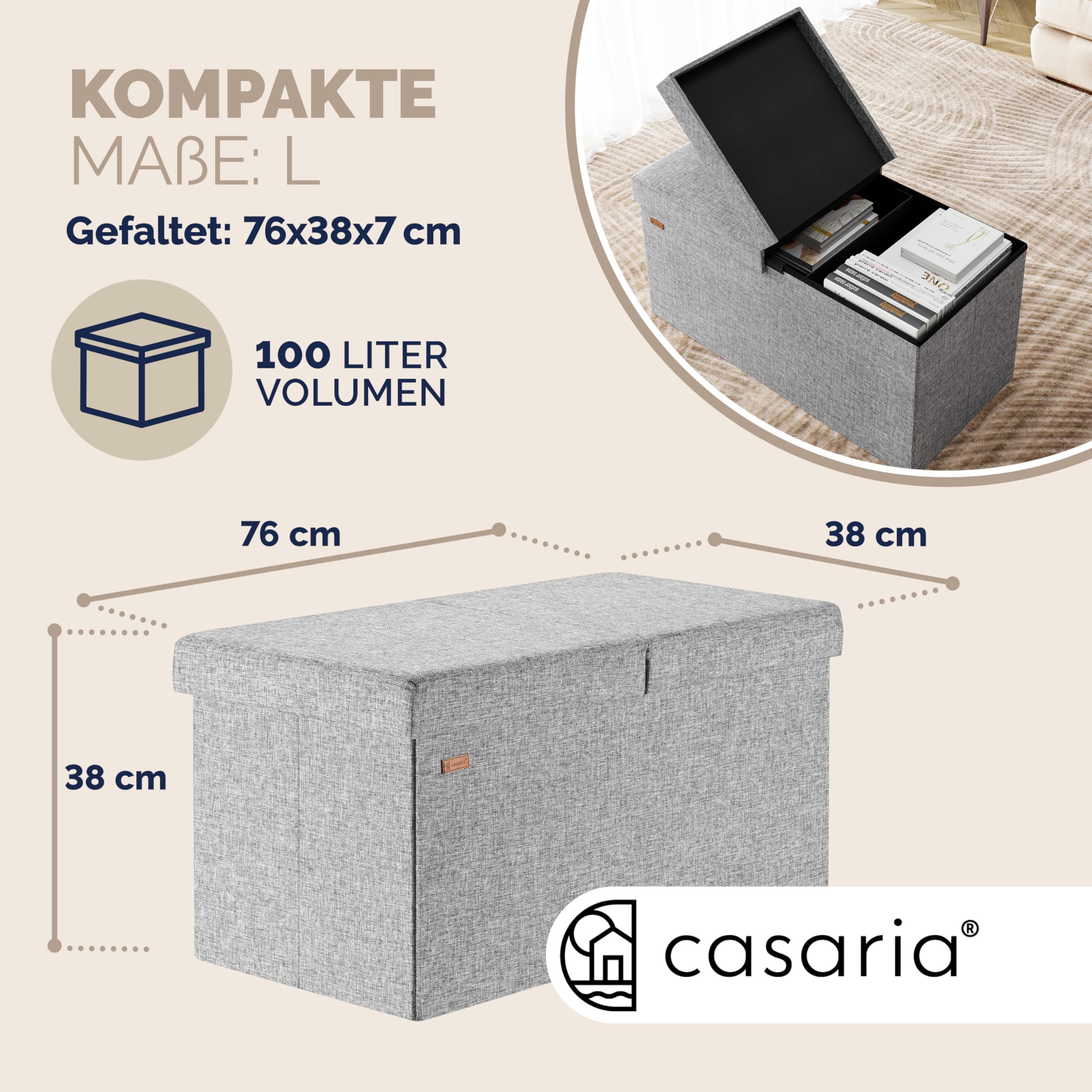 Casaria Zitbank met Opbergruimte - 100L Kunstleer 80x40x40 cm - Zwart Casaria Zitbank met Opbergruimte - 100L Kunstleer 80x40x40 cm - Zwart