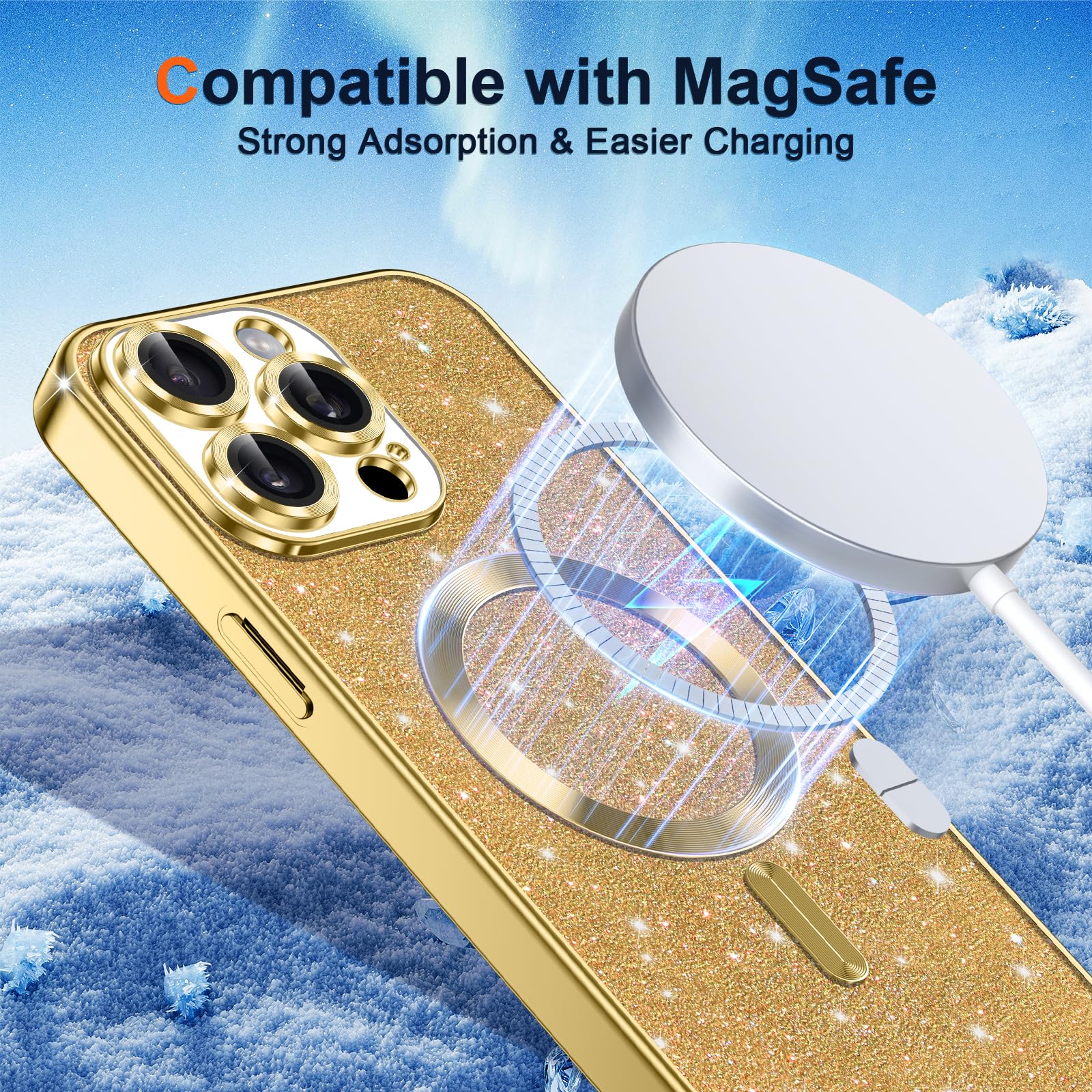 Custodia Magnetica Glitter Per IPhone 14 Pro - Con Vetro Temperato, Cordino E Supporto MagSafe - Foto 8