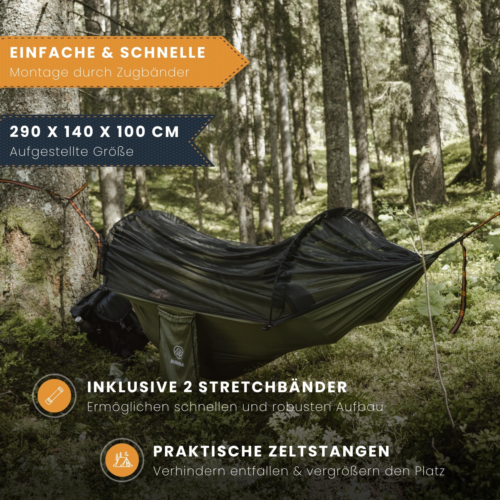 Hamac avec moustiquaire Shield Pro avec sac de transport, charge maximale : 150 kg