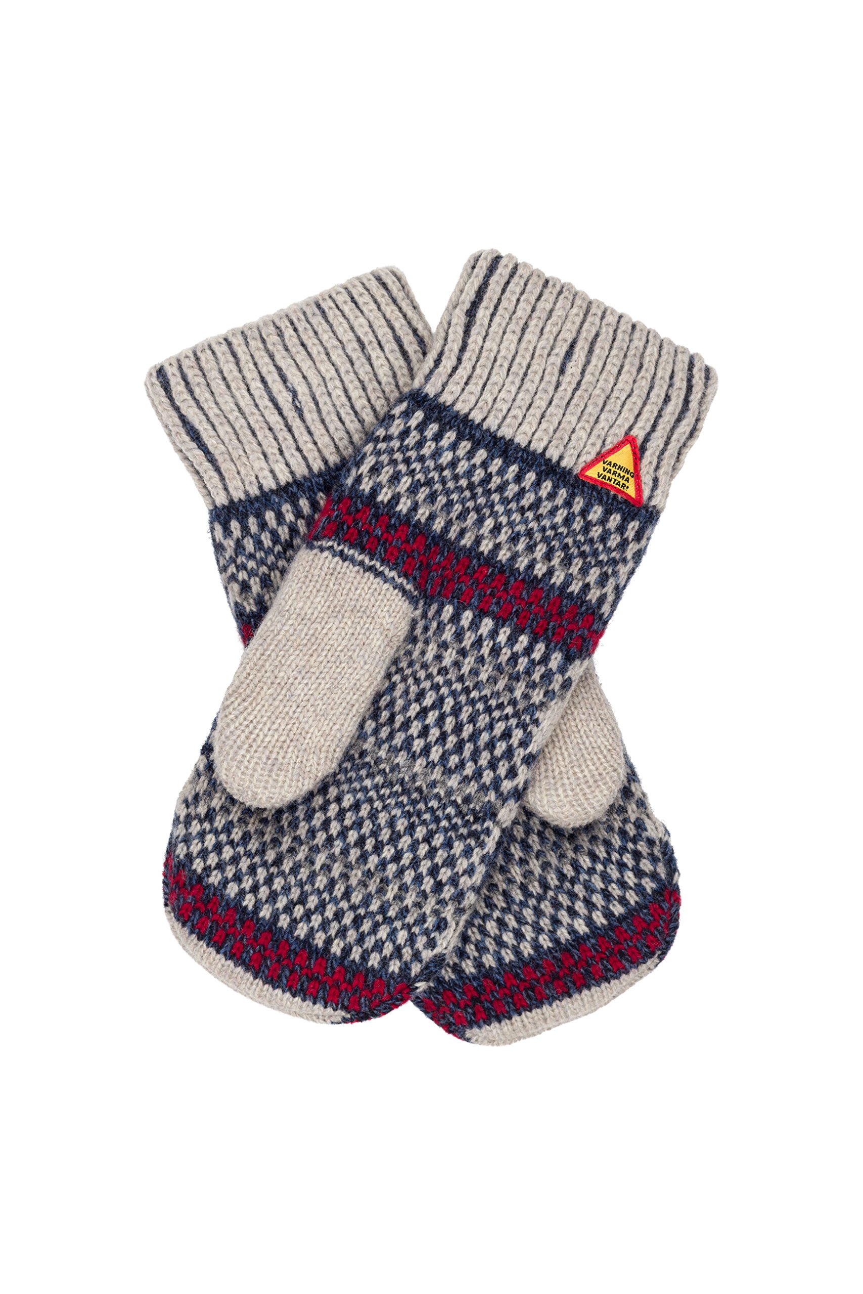 ÖJBRO VANTFABRIK guanti in maglia lana merino Ringdans Ester M (7-9) rosso blu bianco guanto fuderato caldi morbidi Svezia