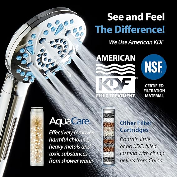 AquaCare High Pressure 10-mode Filter Handheld Shower Head with Built-in Power Wash - Clean Tub, Tile & Pets, Remove Chlorine, Metals & Toxins from Water to Protect Skin, Hair & Nails. Chrome Finish
