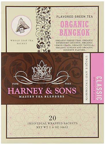 Harney & Sons Fine Teas Organic Bangkok - 20 sobres envueltos, 1.6 onzas