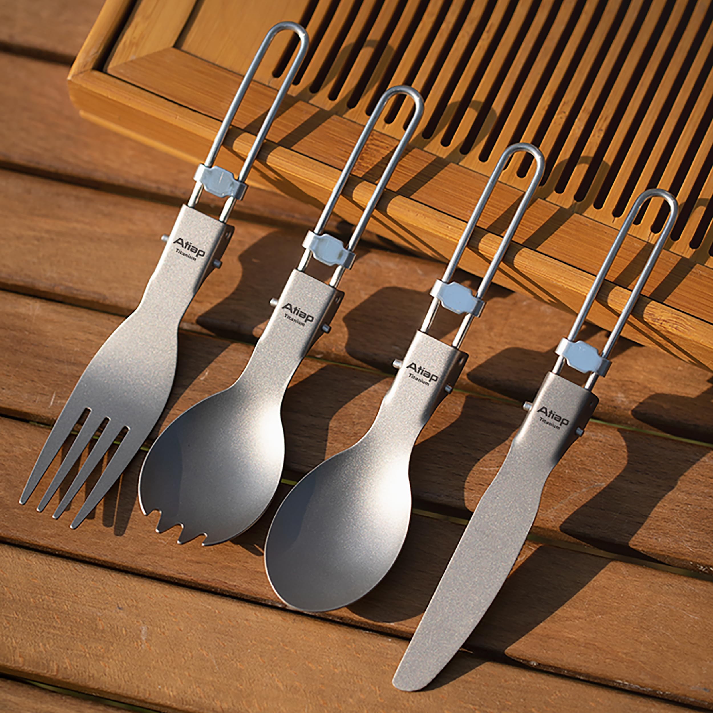 Outdoor-Camping-Kochgeschirr & Klappbesteck-Set — Titan-Gabel, Messer, Löffel （Ta8002F、Ta8003F、Ta8005F）