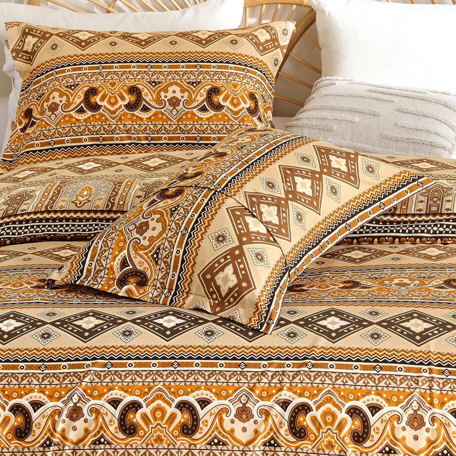 WONGS BEDDING Bohemian King Size Duvet Cover Set Brown Colorful Boho Striped Bedding Set including 2 Pillowcases Soft Microfiber Moroccan Fall Quilt Cover with Zipper Closure 220x230cm - Image 4