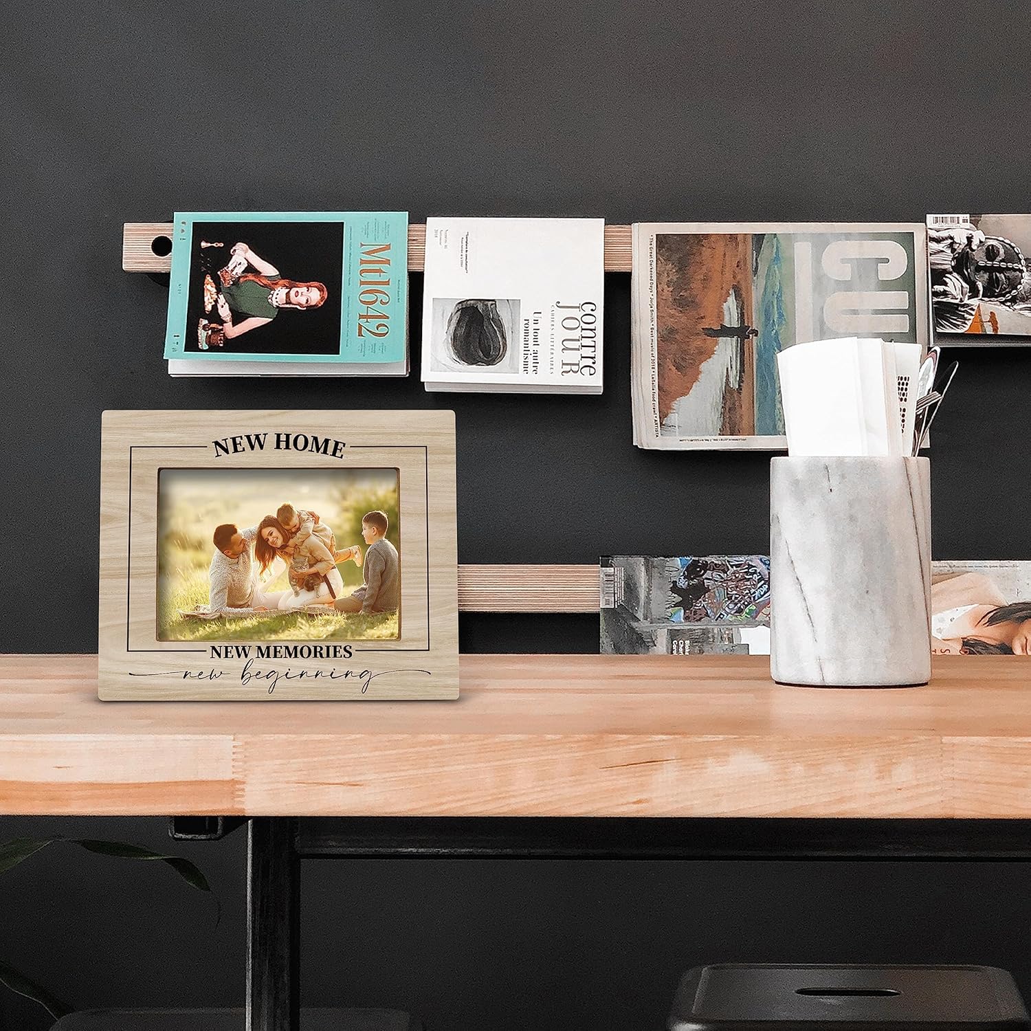 FONDCANYON New Home New Memories Housewarming Picture Photo Frame, 8 x 10 Inch, Beige Wooden Frame, Holds 5x7 Inch Photos - Image 2