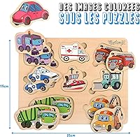 Vista 2 de Rompecabezas de madera para niños pequeños de 1 a 3 años - Juguetes educativos y de aprendizaje Montessori - Rompecabezas de madera para bebés de 1