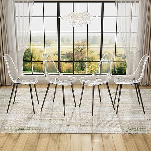 Miniatura 5 de Baysitone Juego de 4 sillas de comedor transparentes, sillas de cocina modernas con asiento transparente, sillas laterales de acrílico con patas de