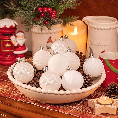 Miniatura 4 de Valery Madelyn Juego de adornos decorativos para árbol de Navidad, decoración de Halloween, 24 unidades, adornos de bolas blancas inastillables,