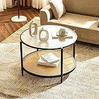 Vista 9 de VINGLI Mesa de Centro de Vidrio, Mesa de Centro Redonda de 25.6", Mesas de Centro de Vidrio Transparente para Sala de Estar, Mesa de Centro de 2