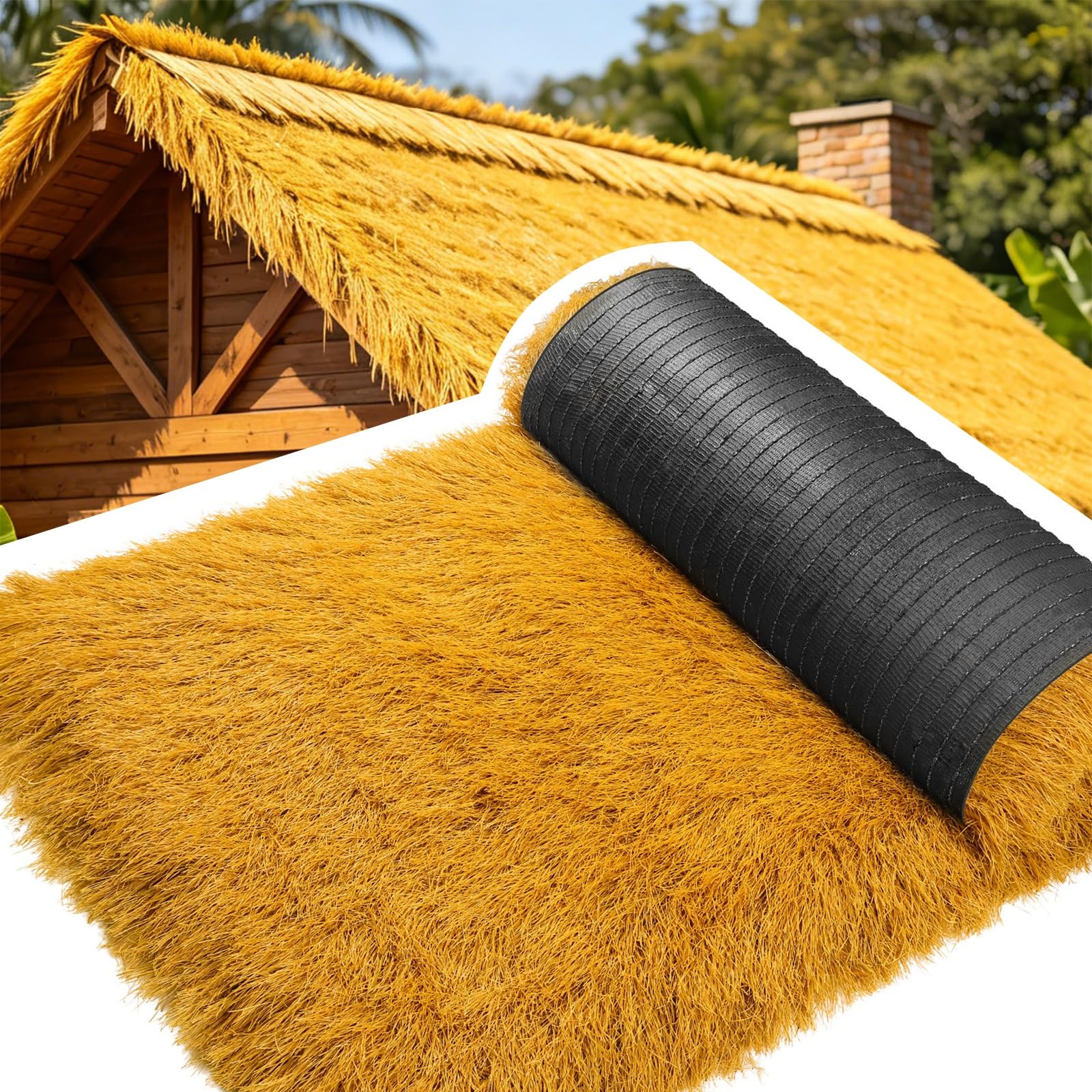 Artificial Thatch Grass Roof,Synthetic Thatch Grass Roof,Fireproof Thatch Roofing Decorations,Artificial Palm Thatch Rolls For Fence Party Beach Garden Patio Bar Hut Umbrella(0.5x1m(19.7x39.4in))
