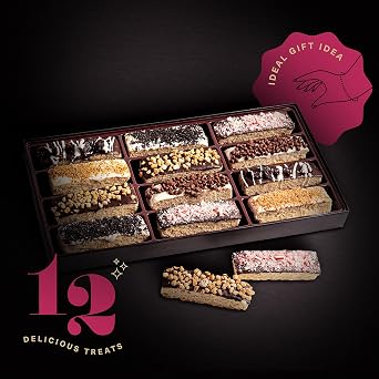 KREMERY Creamy Chocolate Cravings - Fathers Day Treats, Gift For Dad, Chocolate Covered Biscotti Cookies Gift Basket with Candied Toppings (12 Biscotties) Sweet Treats in Elegant Box, Kosher