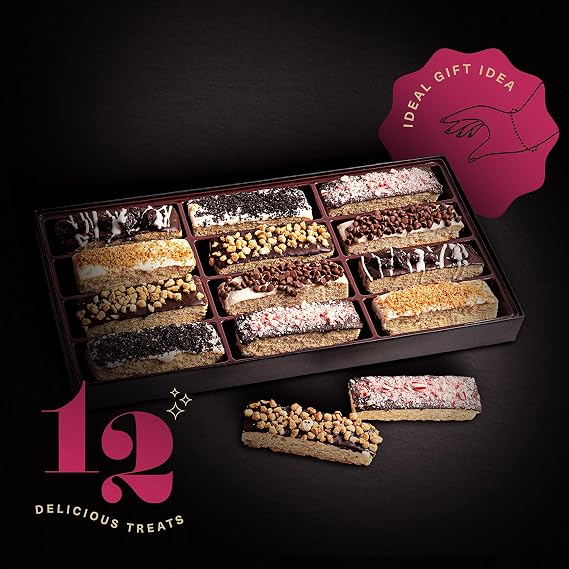 KREMERY Creamy Chocolate Cravings - Fathers Day Treats, Gift For Dad, Chocolate Covered Biscotti Cookies Gift Basket with Candied Toppings (12 Biscotties) Sweet Treats in Elegant Box, Kosher