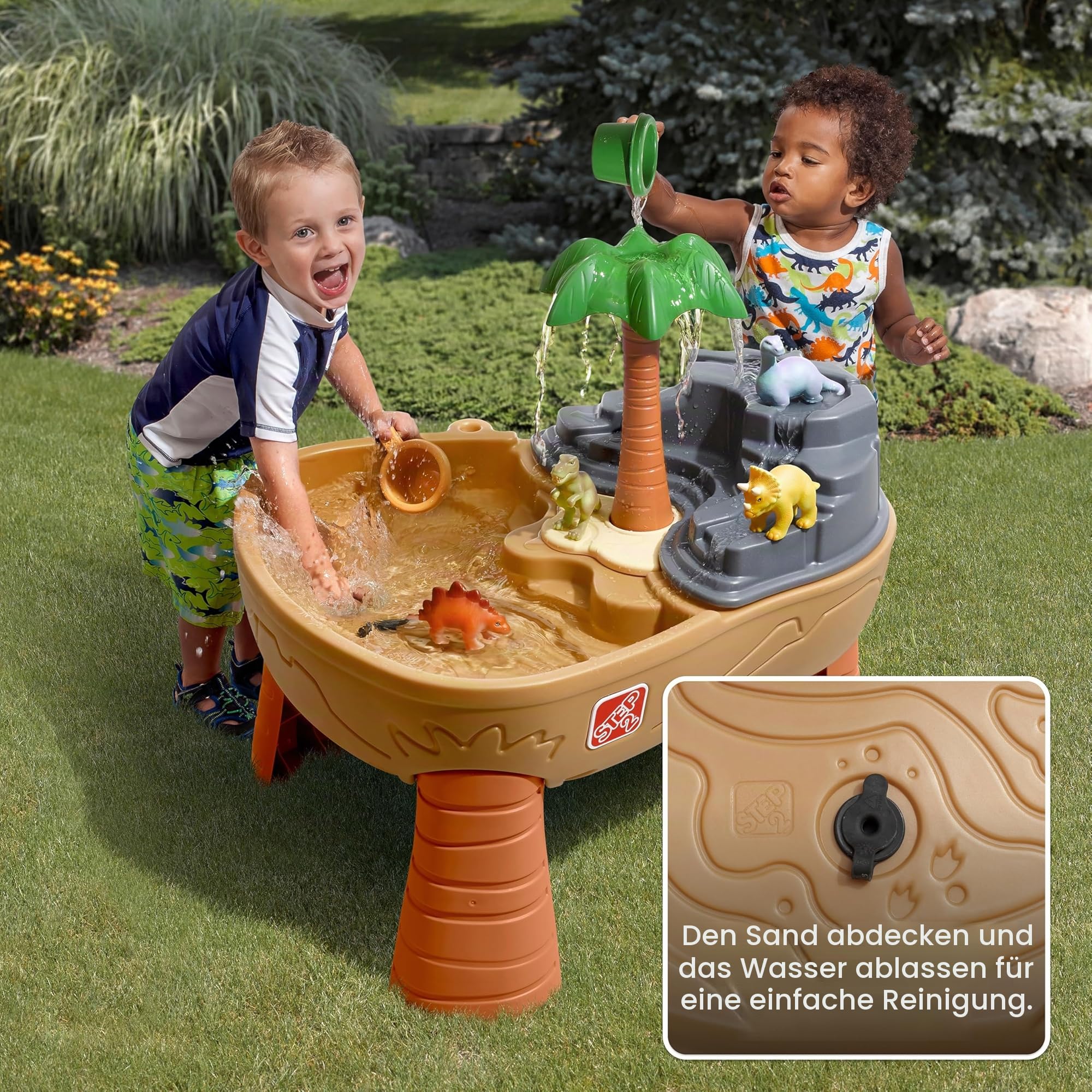 Step2 Dino Dig Sand & Wassertisch mit Dinosaurier & Jungle | Wasserspieltisch für Kinder mit 7-teiligem Zubehör Set | Wasserspielzeug/Sandtisch für den Garten