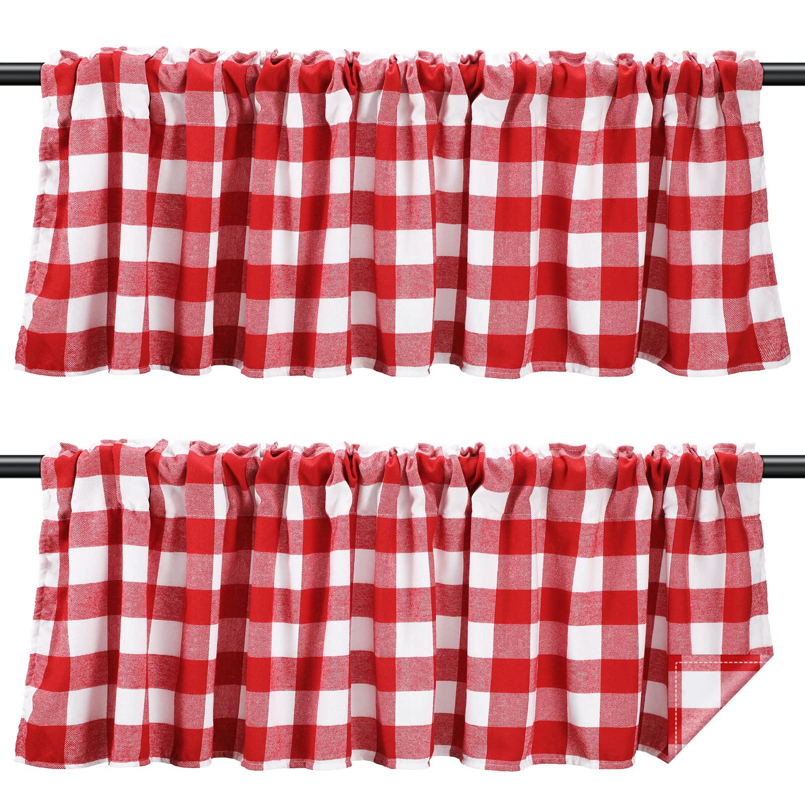 Cortinas de cuadros búfalo para cocina y ventanas pequeñas, decoración rústica roja y blanca