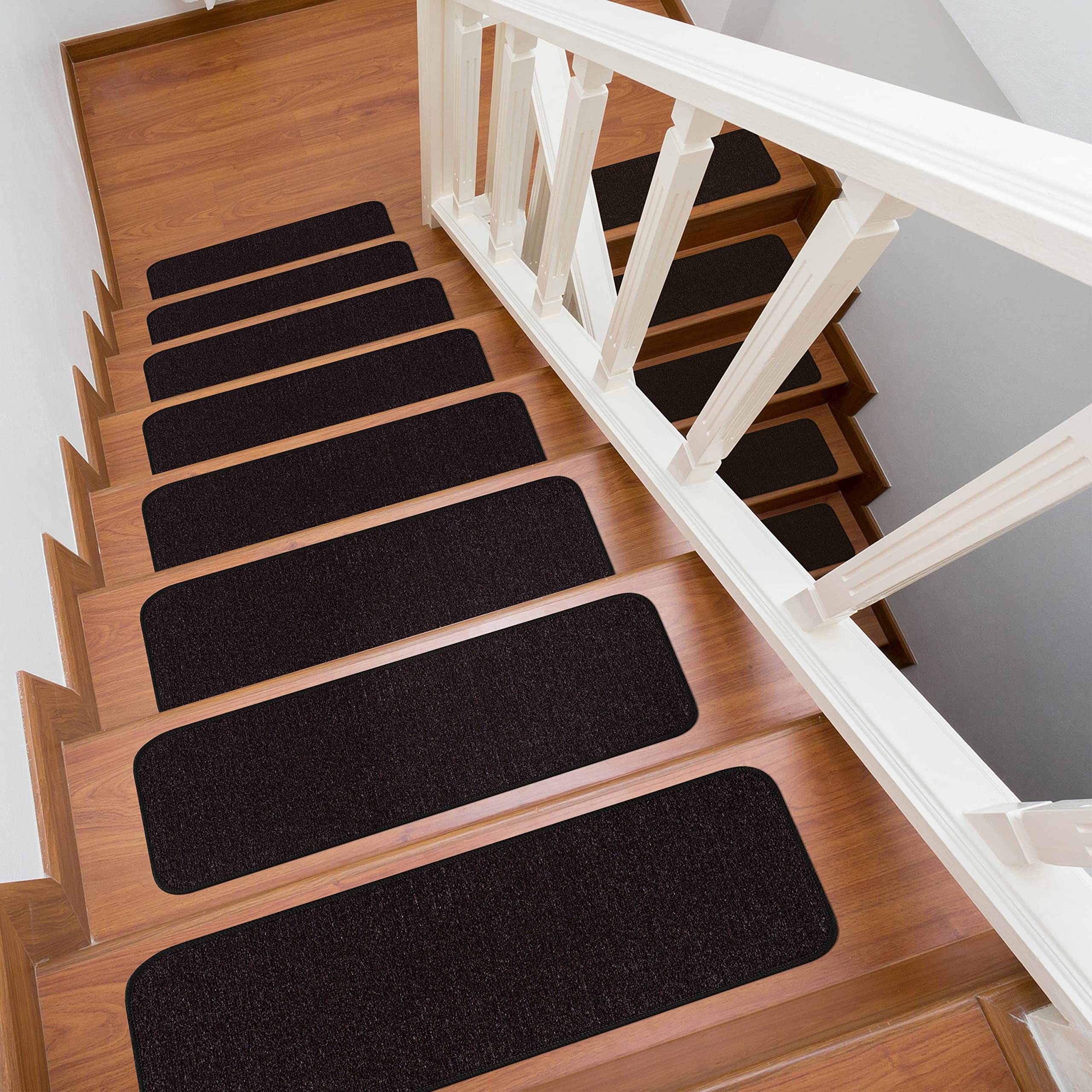 Beverly Rugs Stair Step Treads Non Slip for Wooden Steps, Indoor Carpet Runner Mats, Anti-Skid Rubber Backing, Pet Dog Stair Pads, Set of 15, Black 2