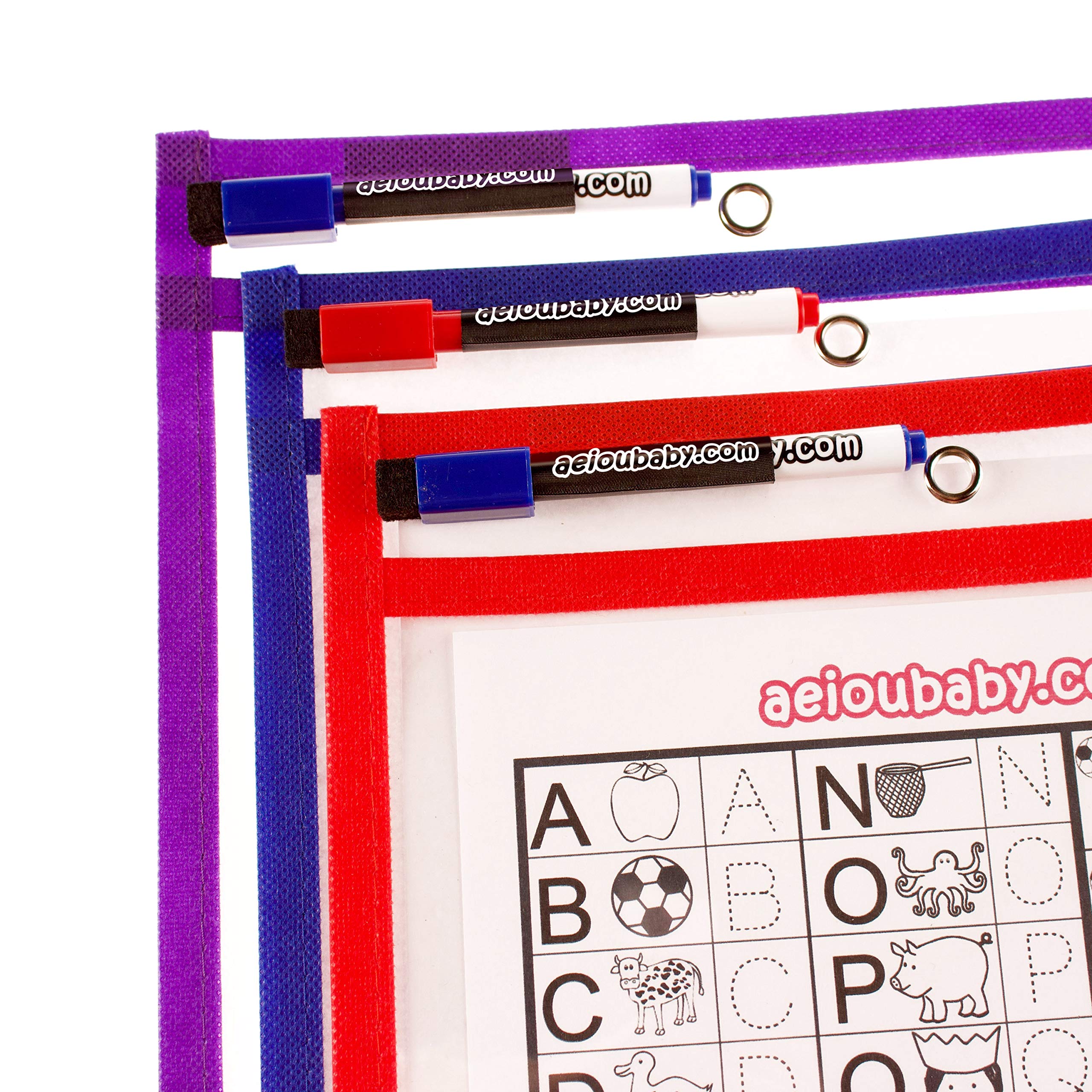 Fundas Reutilizables A4 (36×26 cm) Transparentes | Pack 20 Fundas de Borrado en Seco con 20 Rotuladores, 2 Borradores y 2 Globos | PET Reciclable | Material Escolar para Aula y Casa