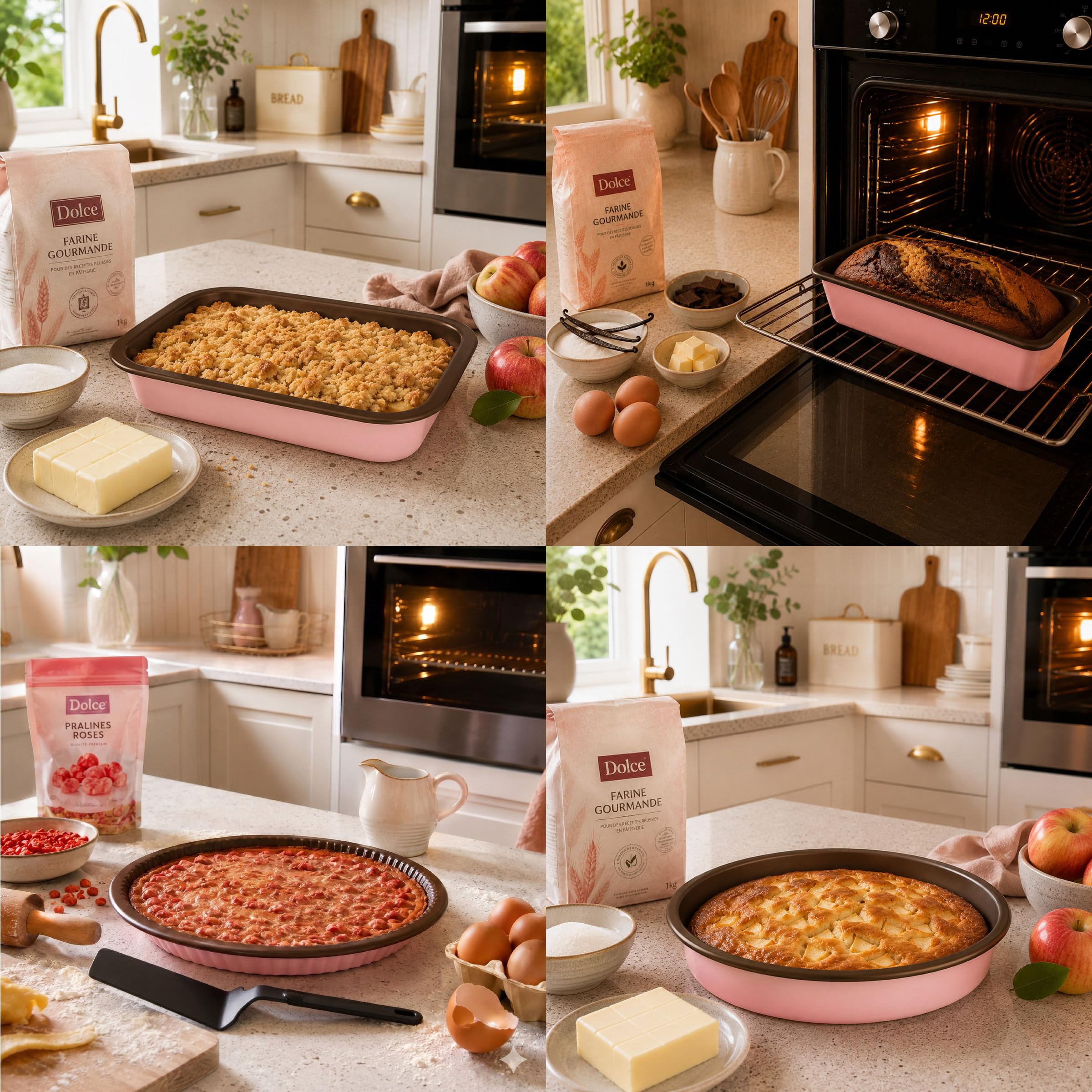 Cuisinox, Juego de 4 moldes para tartas de aluminio, Dolce, rosa