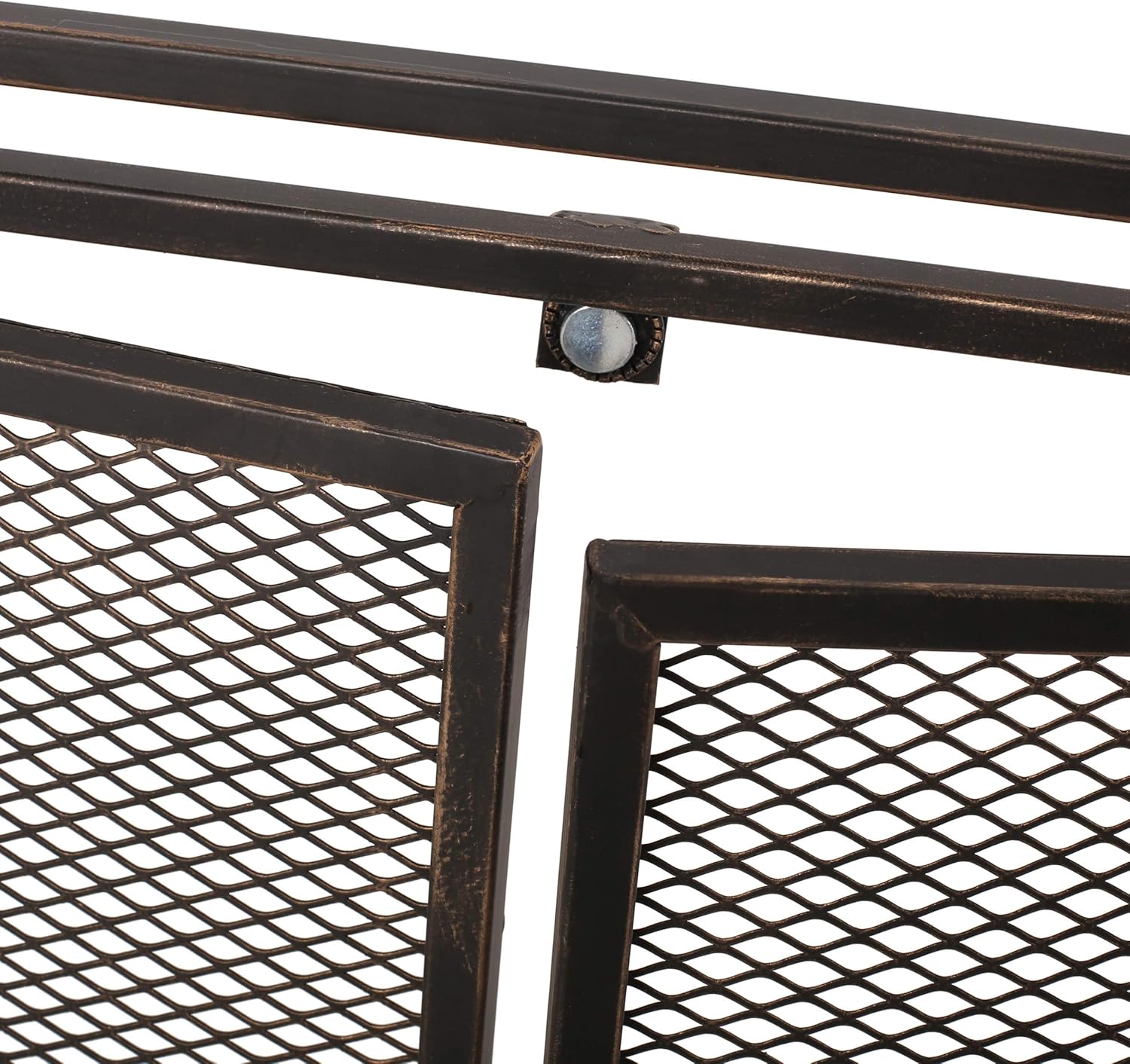 Novia Modern Iron Fireplace Screen, Black Brushed Gold