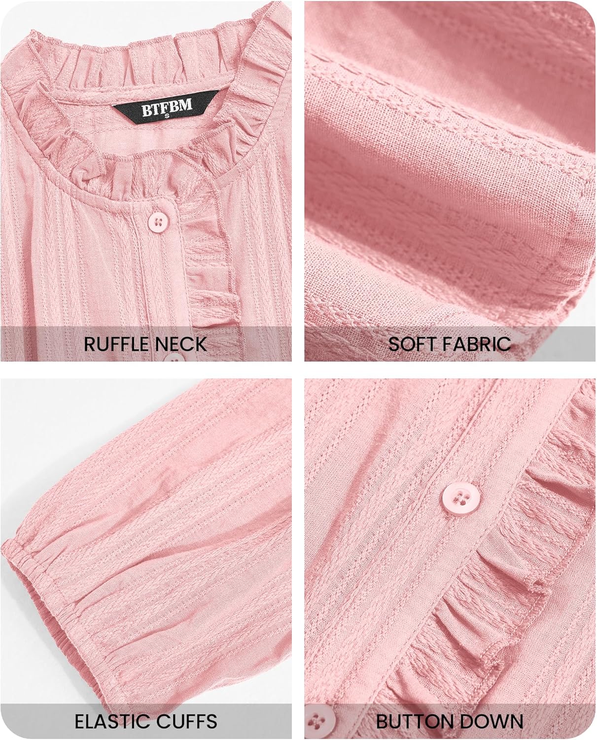 BTFBM Long Sleeve Shirts for Women Trendy Ruffle Tops Lightweight Button Down Shirt Loose Spring Blouses 2026 - Image 5