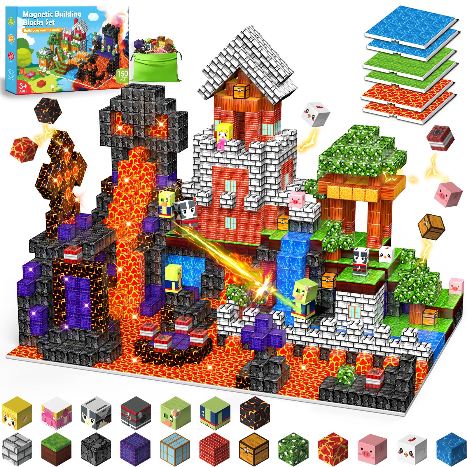 Wootoyz Magnetische Bausteine Blöcke 150 Stück, Spielzeug ab 3 4 5 6 Jahre Jungen Mädchen Magnetbausteine Kinder Geschenk Junge 3-6 Jahre Kreatives STEM Magnetspiel Montessori Lernspielzeug