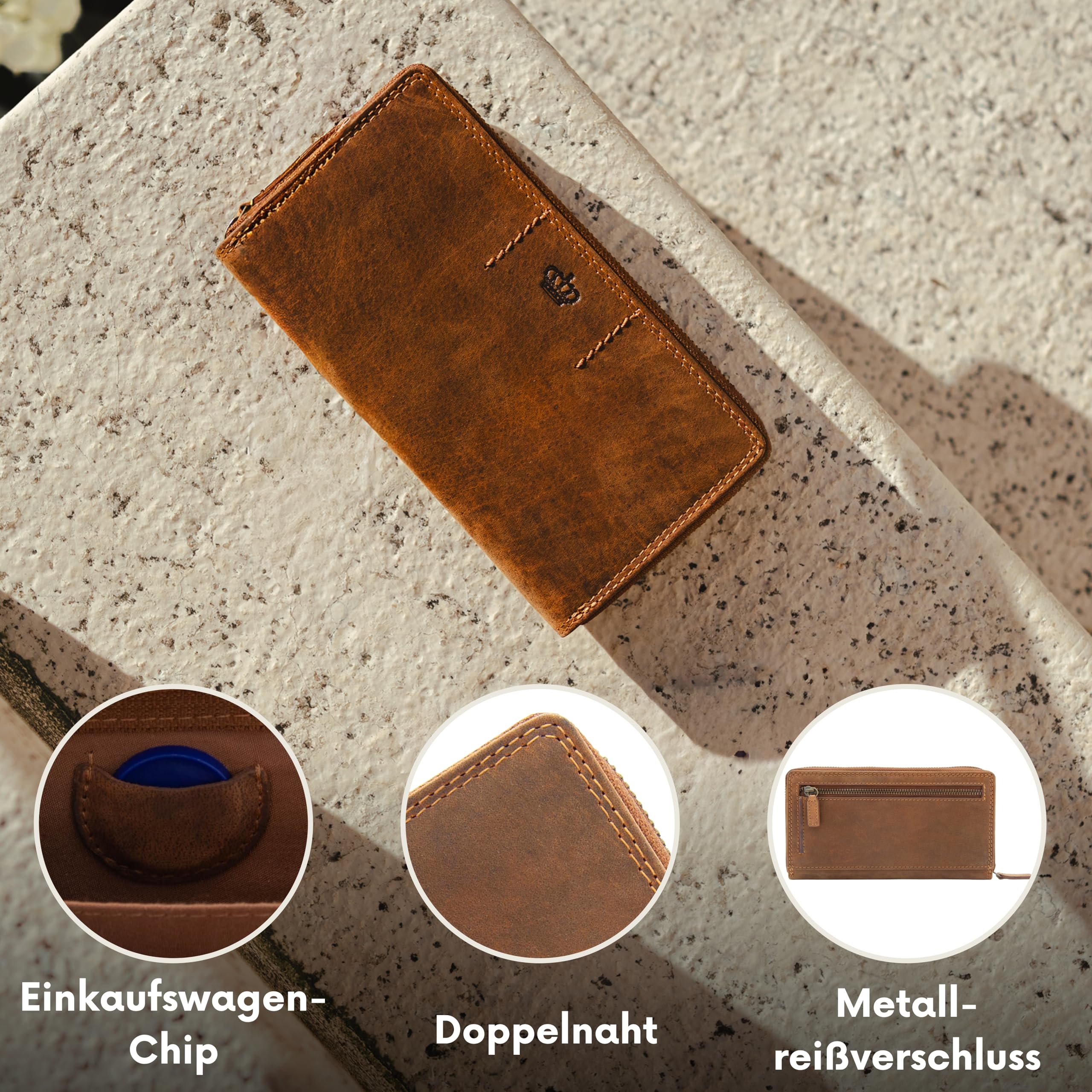 Baur - Damen Geldbörse groß aus Büffelleder mit RFID-Schutz (Braun)
