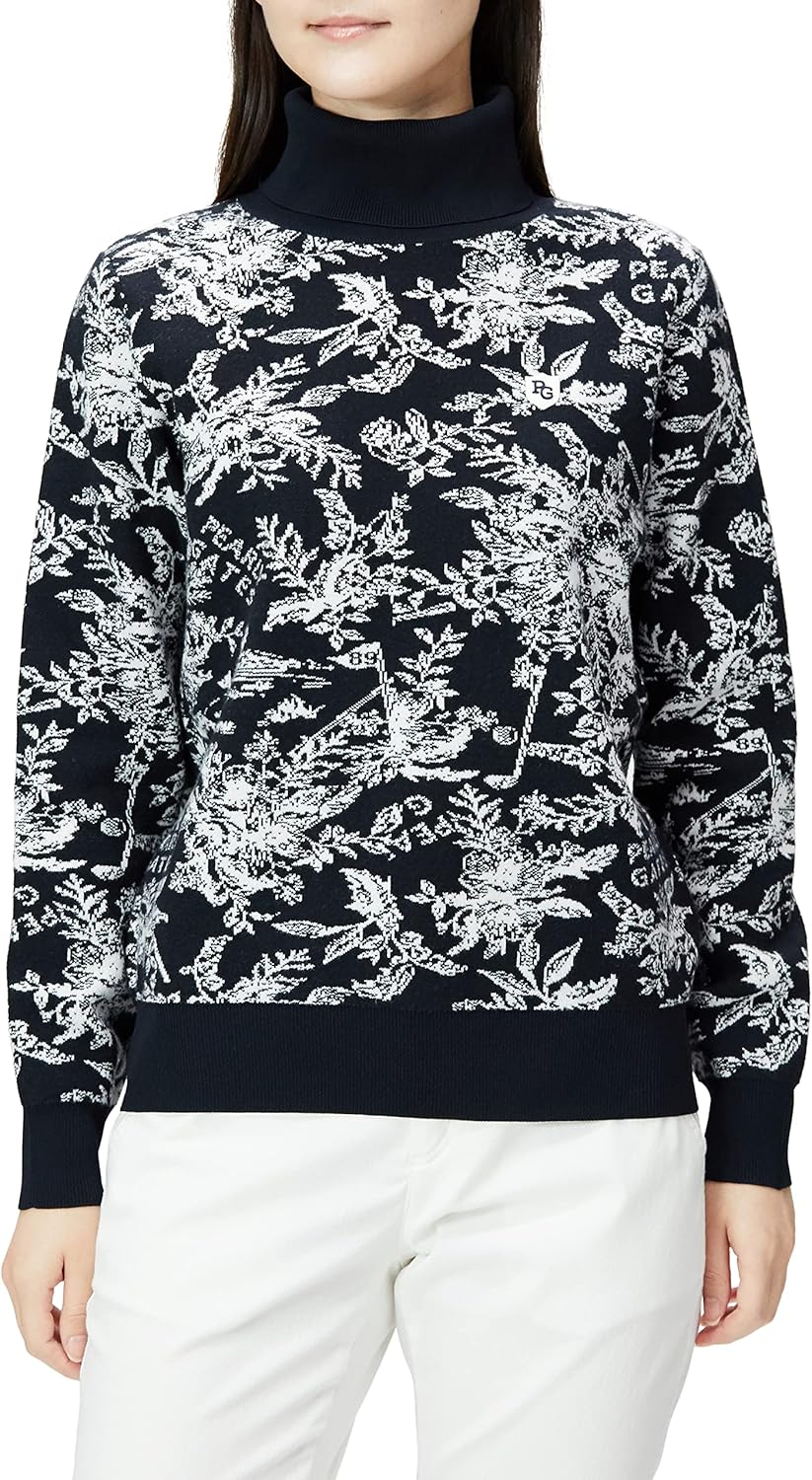 未使用タグ付き　パーリーゲイツ　ニット　セットアップ　タートルネック　花柄　総柄 パーリーゲイツ] レディース タートルネックニット (花柄