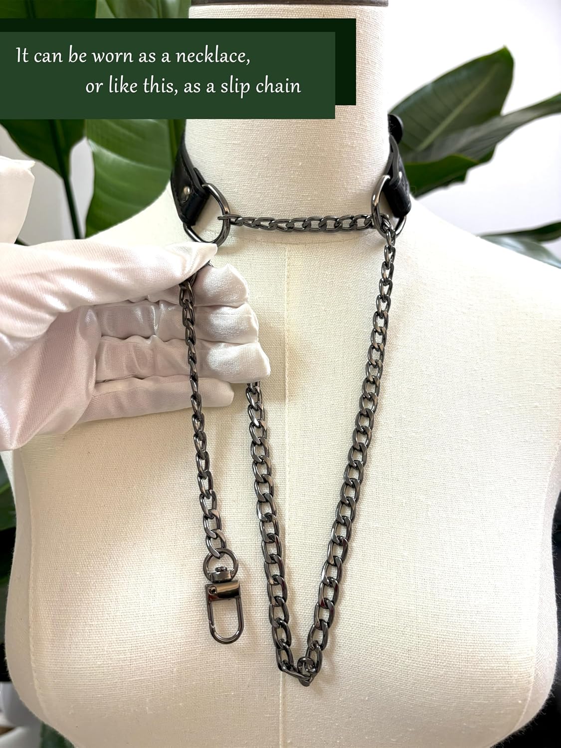 Handmade Black Vegan Leather Choker Collar For Women, Adjustable Triple-Layer Slip Chain Necklace - Image 5