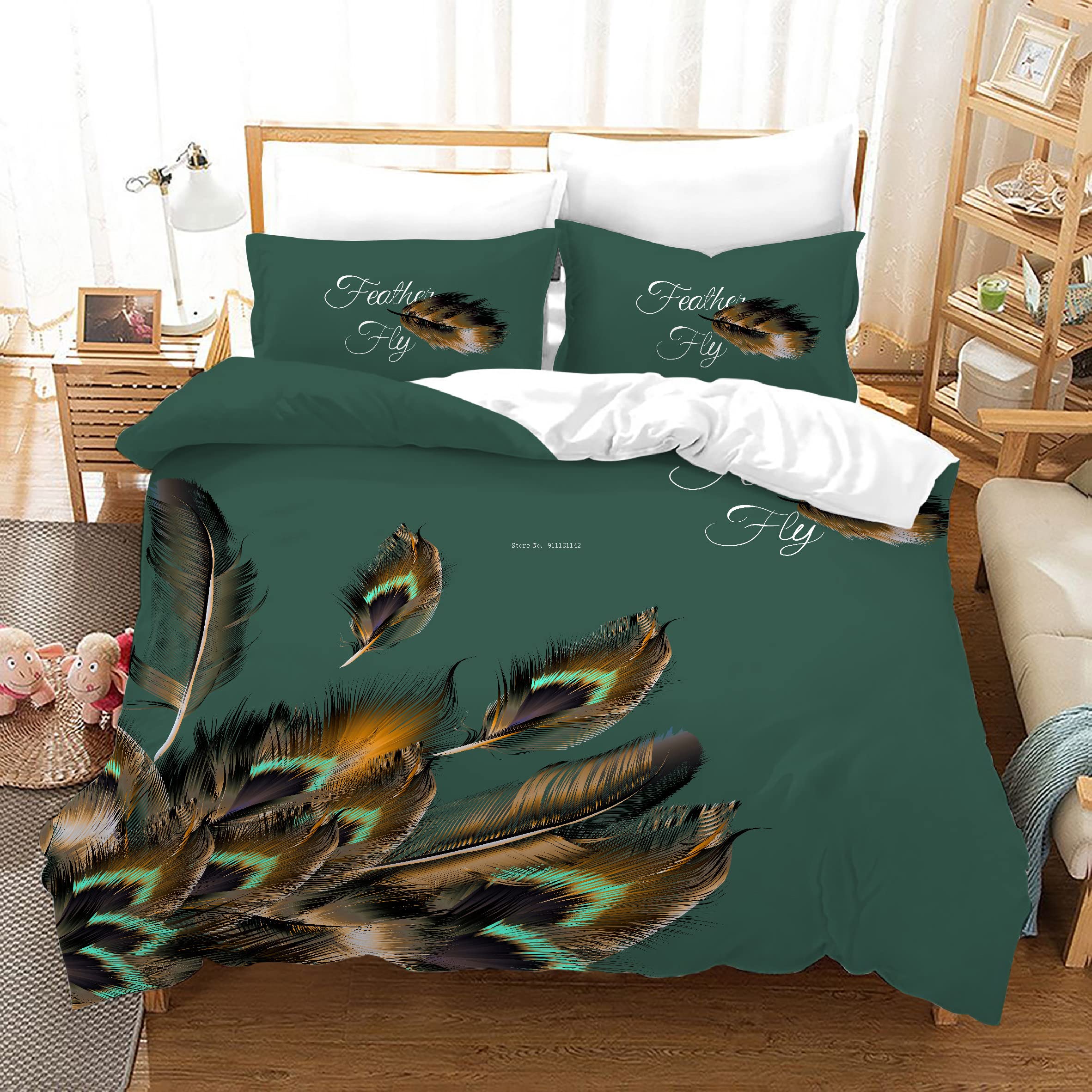 Housse De Couette 140x200 Cm Motif Paon Vert - Microfibre Réversible, 1 Taie D'oreiller 65x65 Cm | Fermeture Zip, Attaches D'angle, Lavable Machine - 7