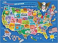 RoseArt USA Map Puzzle for Kids - 100 Large Pieces 24x18 Educational Jigsaw with Fun State Illustrations Ages 6+ Made in USA