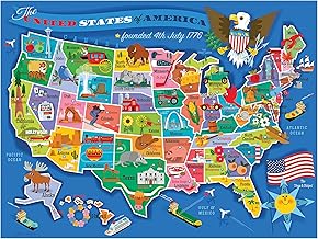 RoseArt Map of USA Puzzle for Kids – 100 Large Pieces, 24" x 18" – Educational United States Puzzle with Fun State Illustrations – Made in USA – Learning Toy for Ages 6+