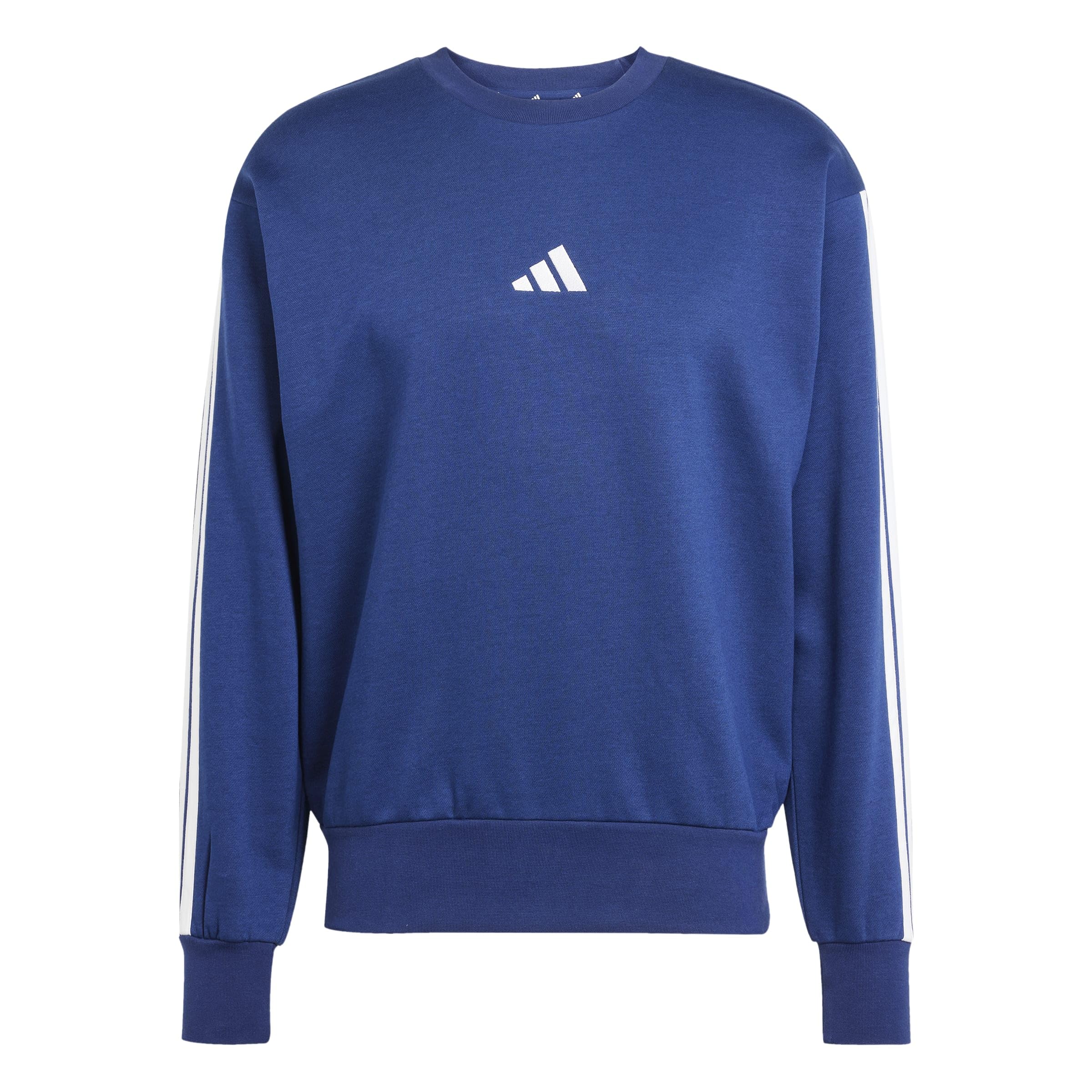 adidas Men's Essential Three Stripes Fleece Sweatshirt, dark blue/white, XXL