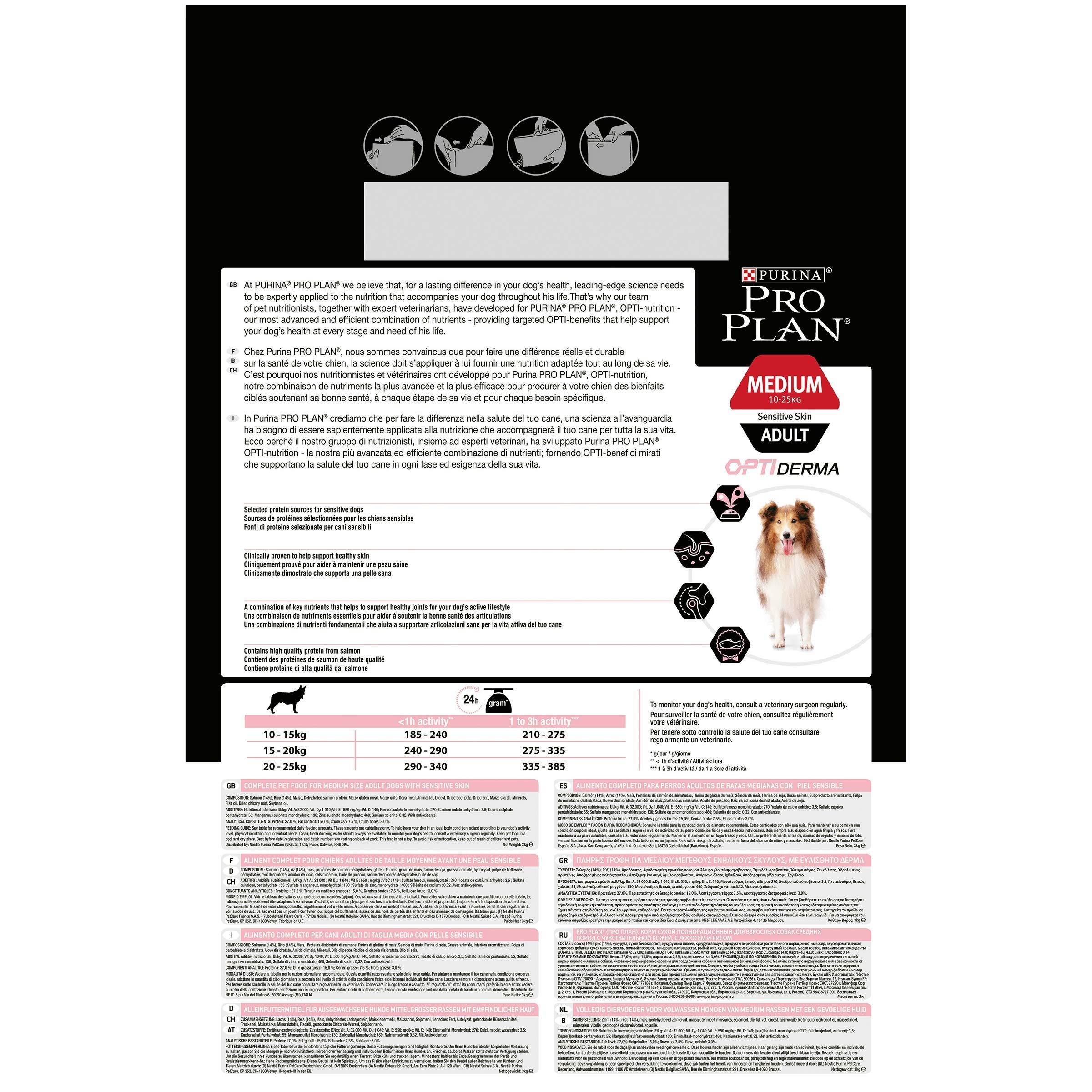 Purina Pro Plan Chien Adulte Moyen à Peau Sensible avec Optiderma Saumon 3 kg