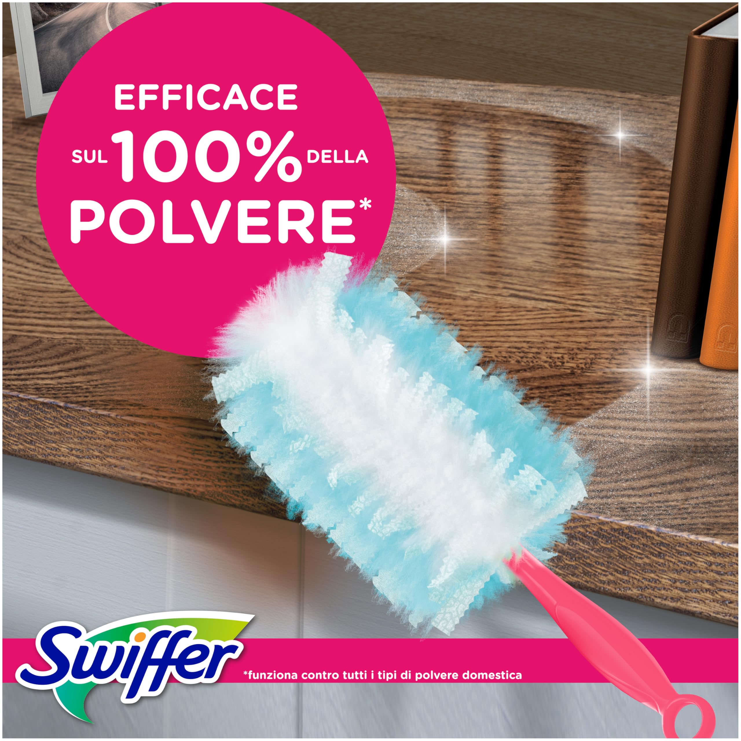 Swiffer Pink Duster Piumini Catturapolvere, 54 Piumini, Cattura e Intrappola Polvere e Sporco, Raggiunge i Punti Più Difficili della Casa, Piumini con 45% di Fibre Riciclate