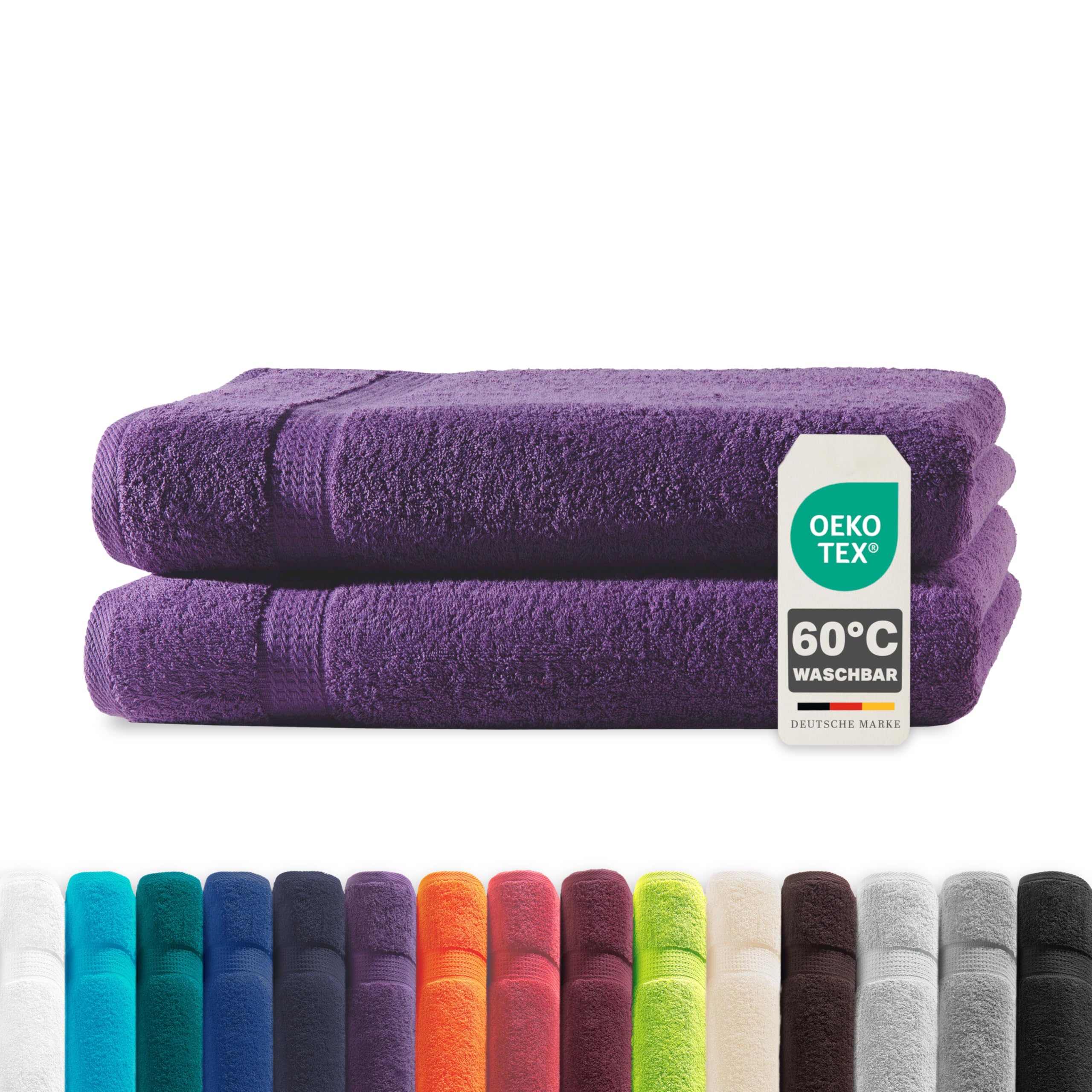 Müskaan® 2er Handtuch Set Lila, 100% Baumwolle, 70x140cm, 500g/m² – Öko-Tex, Frottee Handtücher Set Baumwolle, Duschtücher 70x140cm, Handtuchset Lila für Bad, 60°C waschbar, Frotteetücher