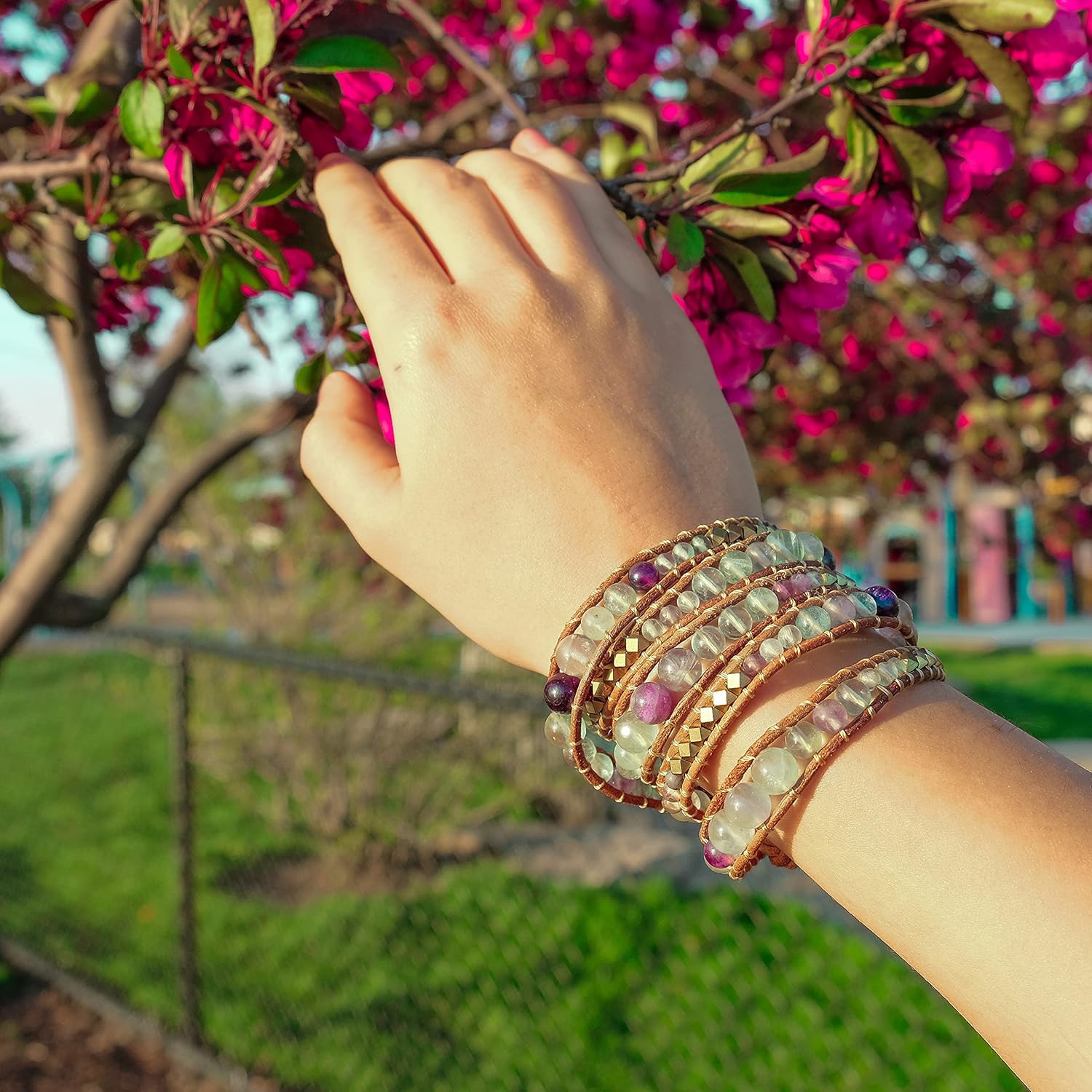 globi Natural Stone Wrap Bracelet For Women/Men | Adjustable Multilayer Genuine Leather Boho Handmade Beaded Bracelet - Image 5