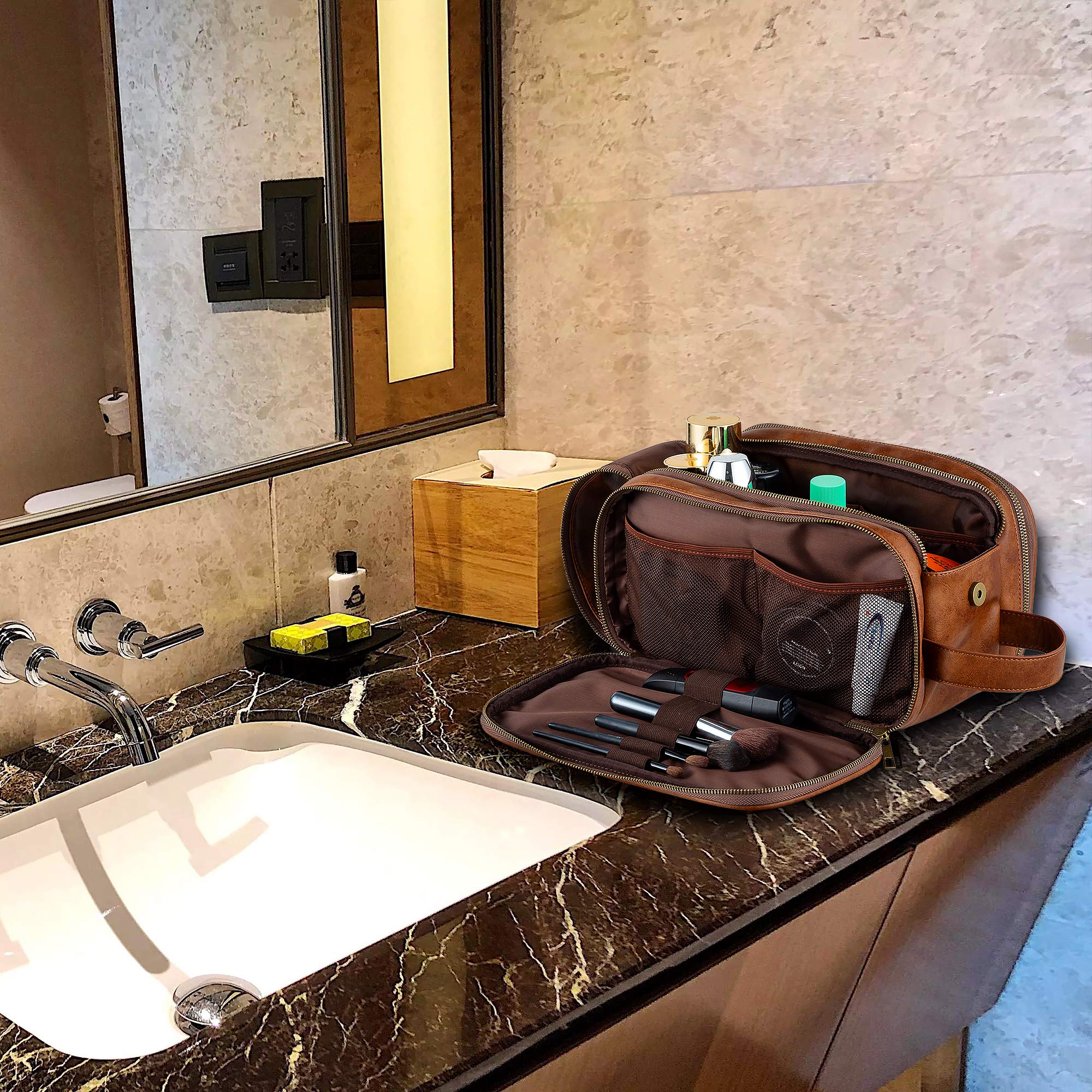 Elviros Beauty case da viaggio, idea regalo per uomini, set regalo per articoli da toeletta da uomo, set da barba, impermeabile, organizer per articoli da toeletta in pelle PU, confezione da 2 pezzi