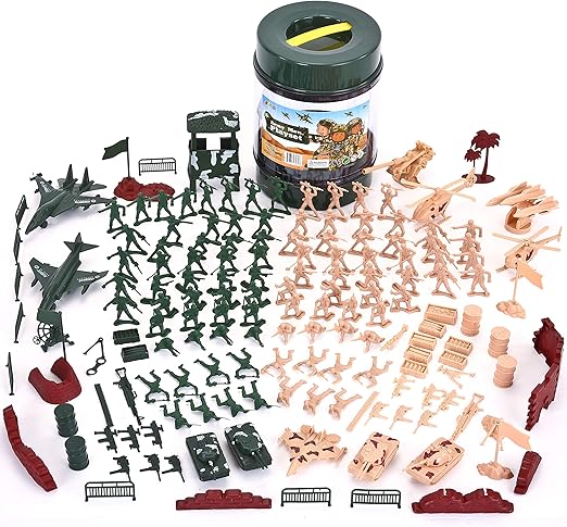 JOYIN 164 Piece Military Soldier Playset Army Men Play Bucket Army Action Figures Battle Group Deluxe Military Playset, Aircrafts, Helicopters, Tanks with Bucket