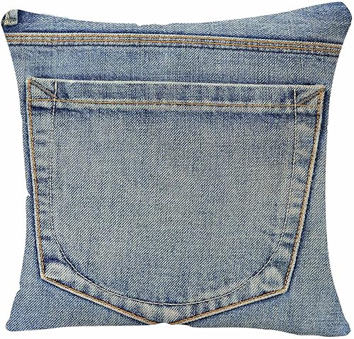 IBILIU Fundas de almohada azul país bolsillo trasero vacío de jeans Denim Western Funda de almohada decoración del hogar funda de almohada 18 x 18