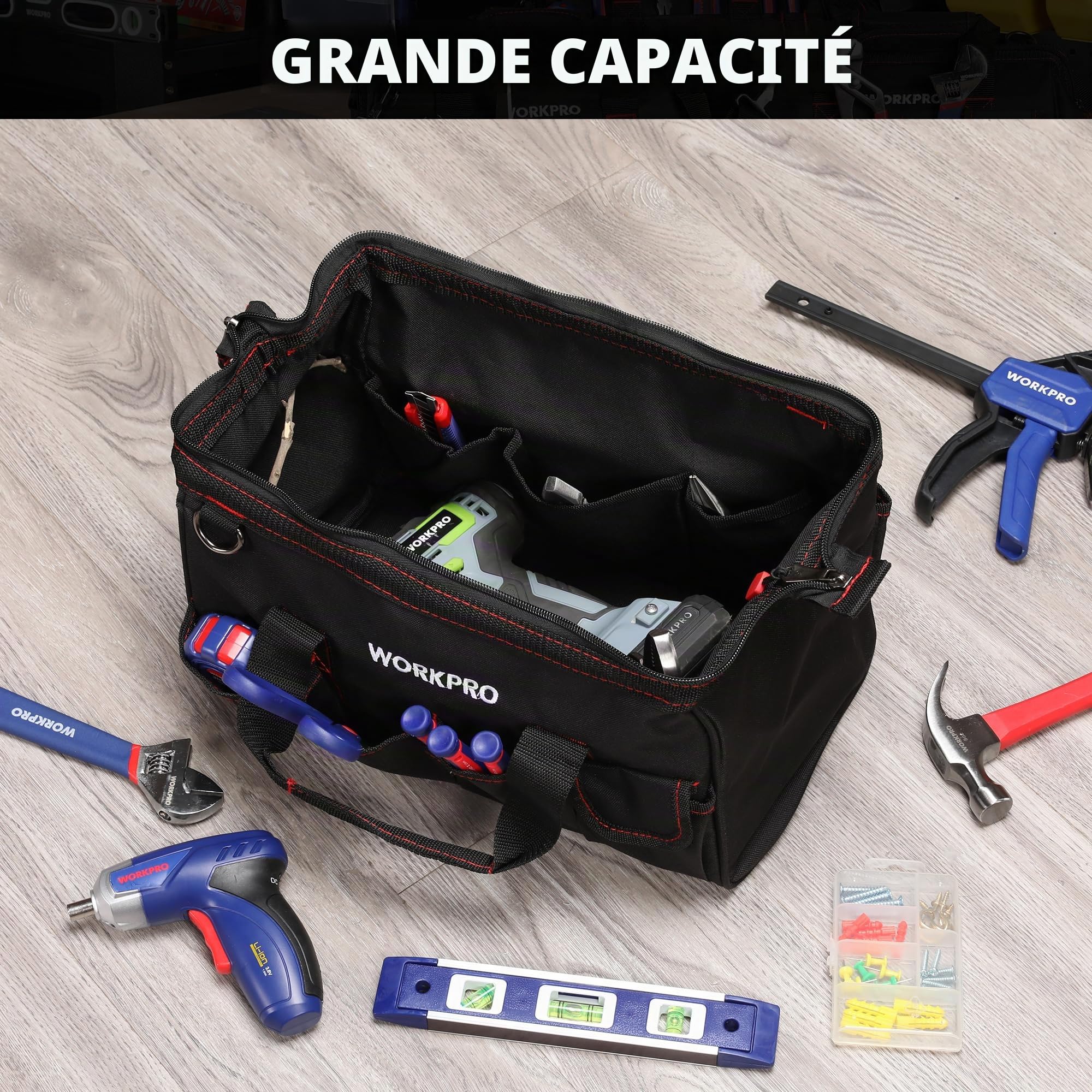 WORKPRO W136006AU - Sac à Outil avec Multi Poches et Grande Capacité Sac Porte-outils 35 cm