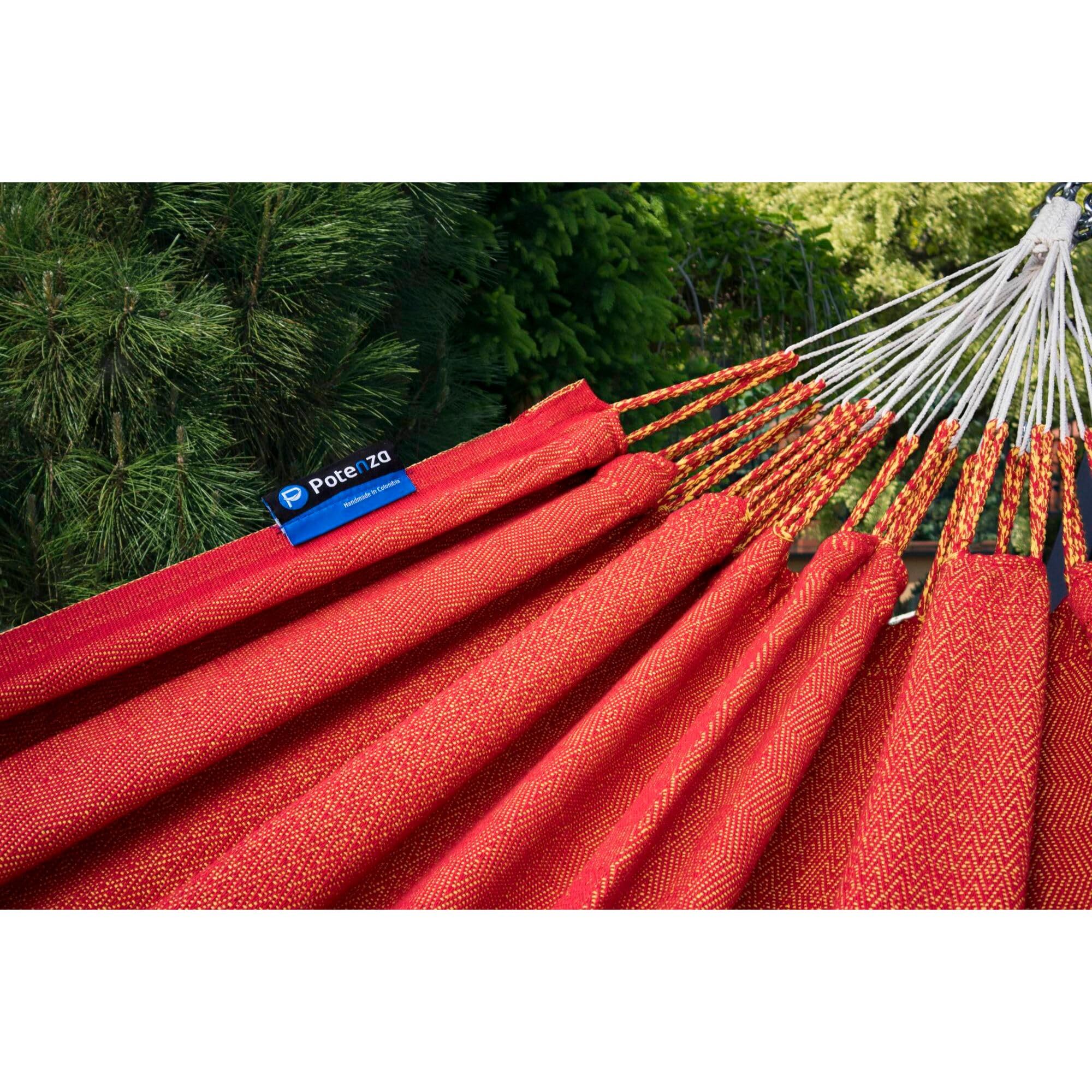 Potenza Amaca da Giardino con Supporto in Acciaio ZINCATO A CALDO – Amaca Doppia 230x160 cm, 220 kg in Cotone con Tytan Struttura lunga 370 cm, Portata 350 kg, con Telaio Resistente alle Intemperie