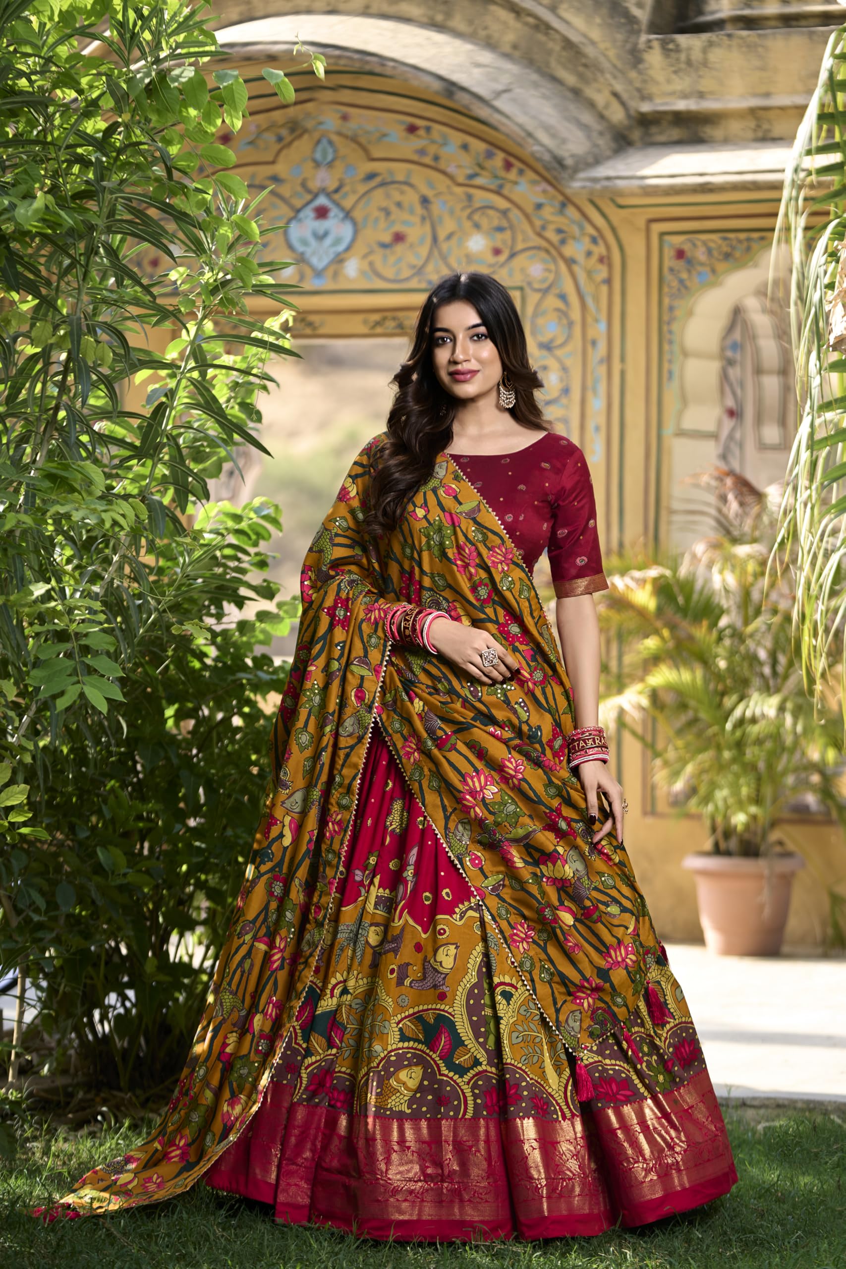 LooknBook Art Women Silk Unstitched Lehenga Choli (ARD1219RED_Red_Free Size) - Image 5 thumbnail