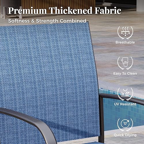Miniatura 2 de Juego de mesa y sillas de patio de 5 piezas, juego de muebles de comedor al aire libre para 4 personas, 4 sillas de textileno azul y mesa cuadrada