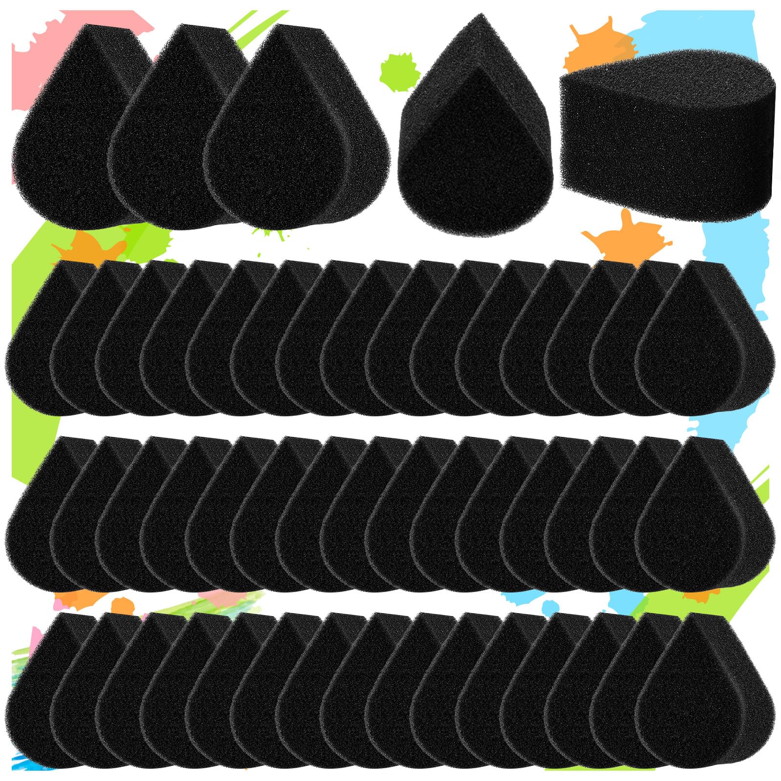 50 Pcs Face Paint Sponges for Kids and Adults Face Painting, Water Droplet Shape Face Makeup Use Paint Sponges, Black Face Painting Kit Professional for Valentine's Day Gifts, Halloween Make Up Supply