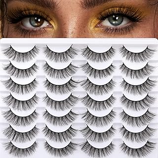 Newcally Lashes Mink Natural Look Cat Eye Wispy False Eyelashes Fluffy Volume Long Fake Eye Lashes Pack 3D Strip Faux Mink Eyelashes 14 Pairs
