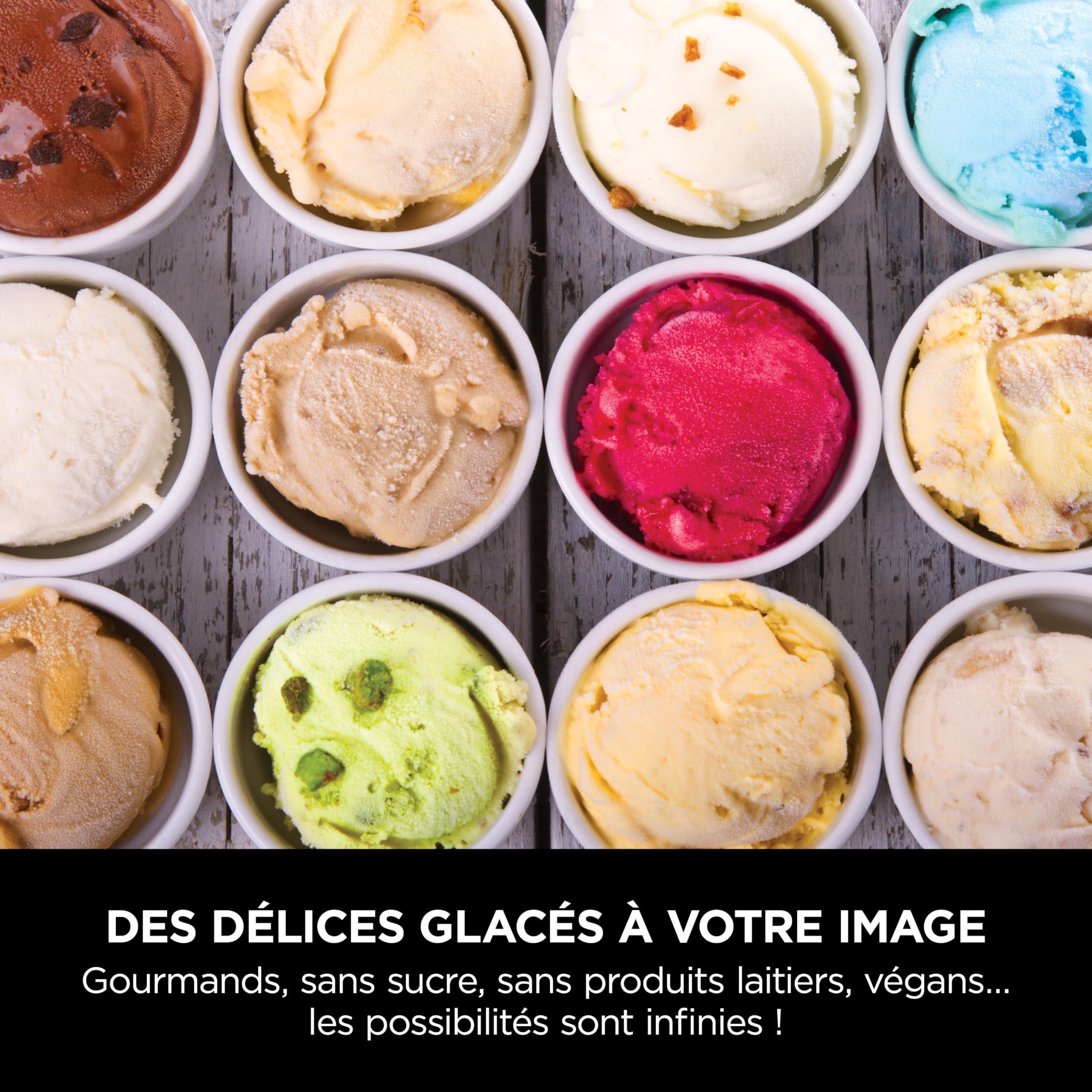 Ninja CREAMi machine à crème glacée et à desserts glacés, 7 programmes, pour faire de la crème glacée, gelato, sorbet, des bols à smoothie ou des milk-shakes, noir/argent, 1,4L, NC302EU