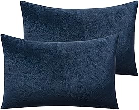 NTBAY 2 Pack Zippered Velvet Standard Pillowcases, Super Soft and Cozy Luxury Fuzzy Flannel Pillow Cases with Zipper, 50x75 cm, Navy