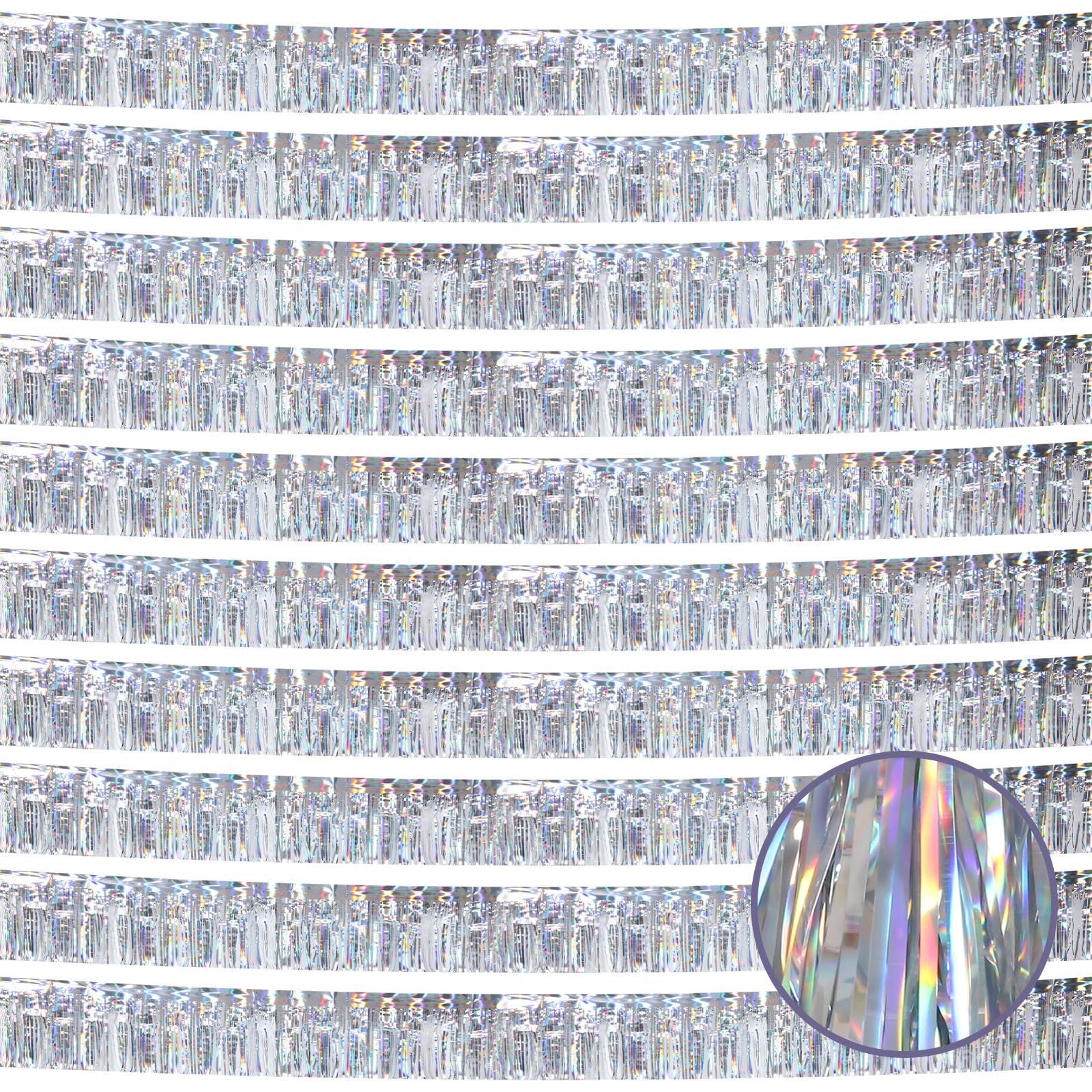10 Pack 10 Feet Silver Fringe Garland Foil Fringe Garland Colorful Parade Float Fringe Metallic Streamers Tinsel Fringe Banner for Birthday Party Decor Halloween Christmas Decoration